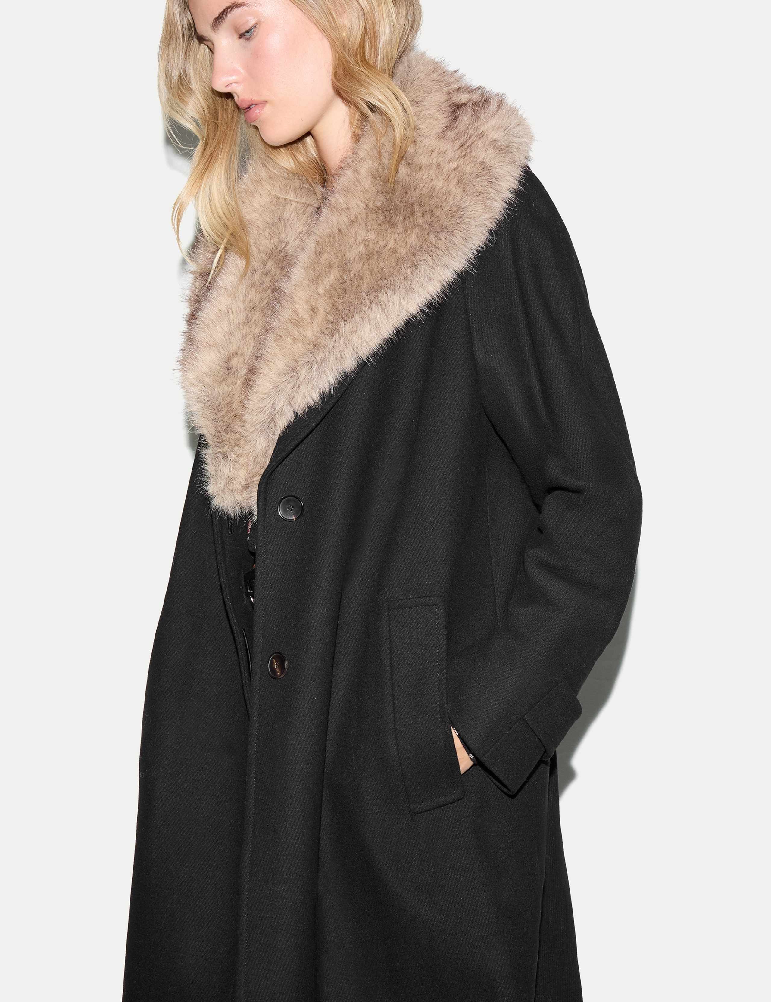 Wool Rich Faux Fur Collar Longline Duster Coat 5 of 5