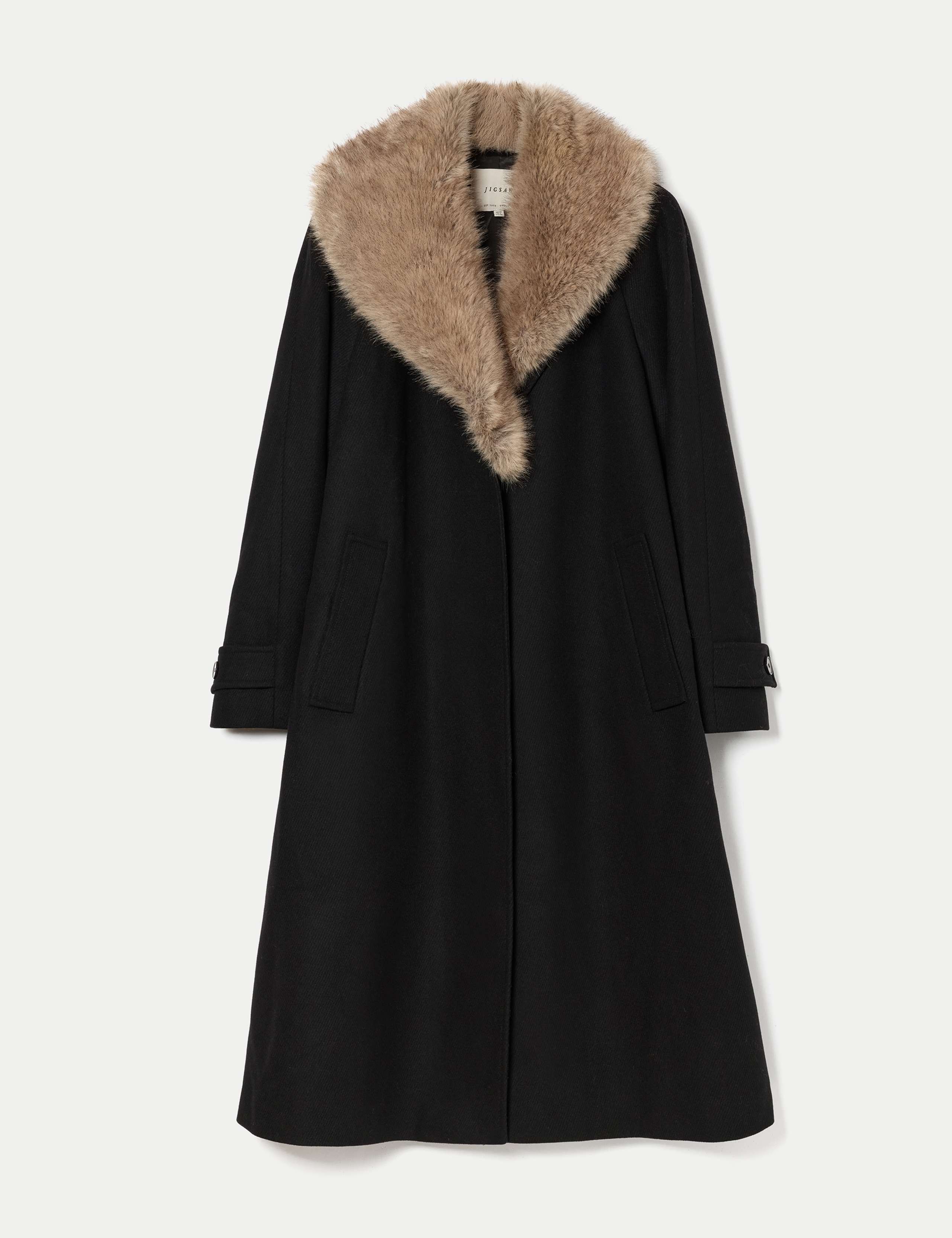 Wool Rich Faux Fur Collar Longline Duster Coat 2 of 5