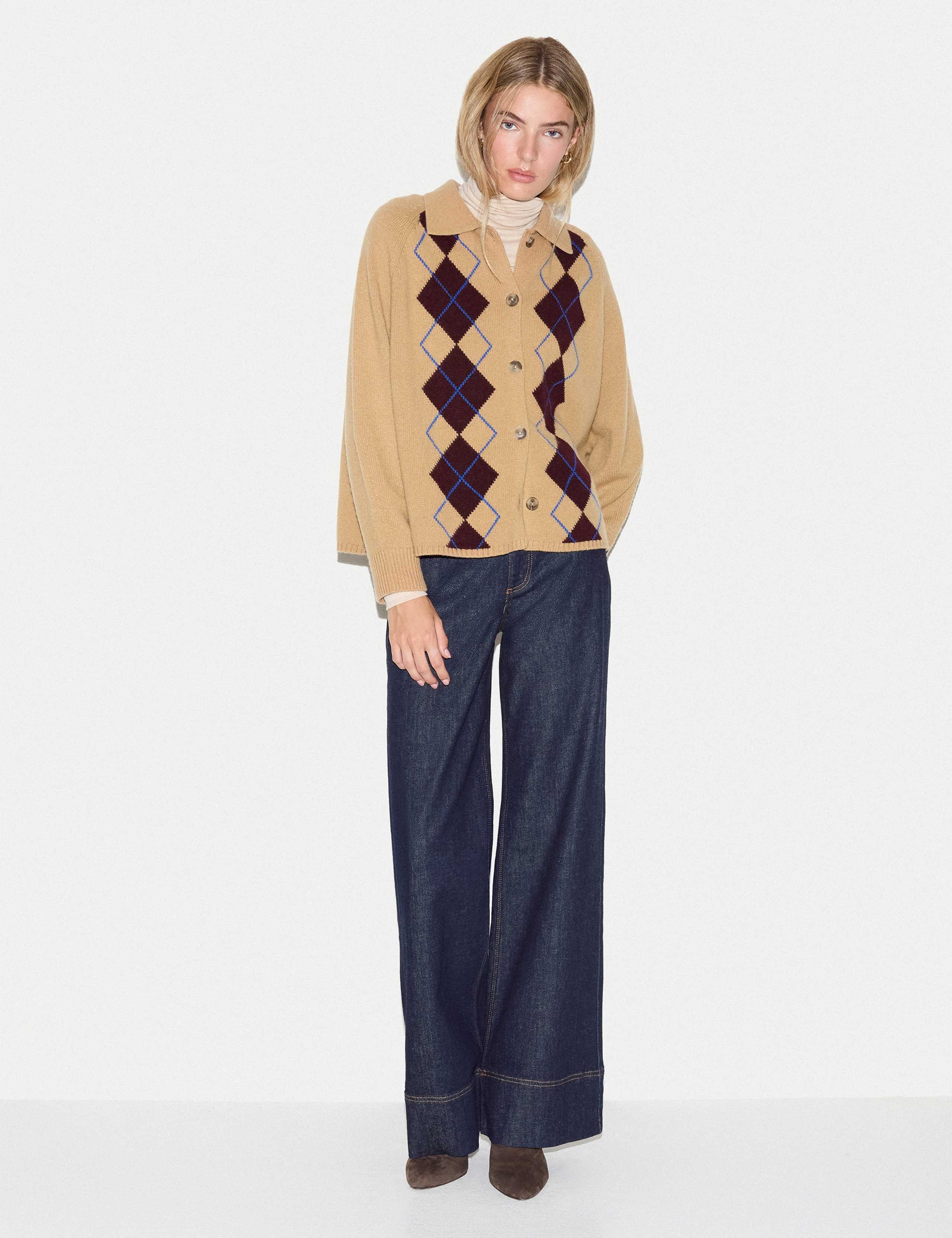 Wool Rich Argyle Collared Cardigan 4 of 6