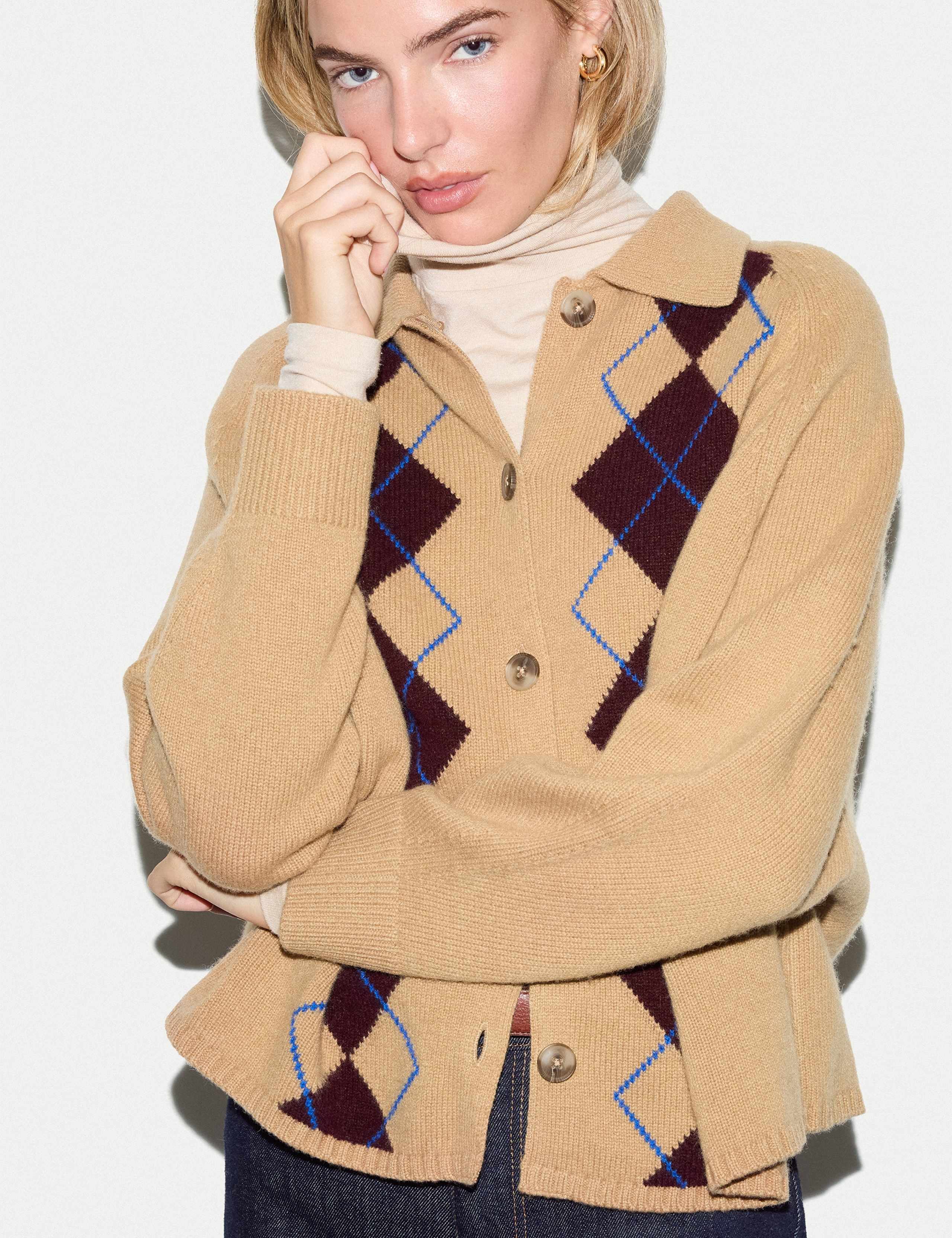 Wool Rich Argyle Collared Cardigan 6 of 6