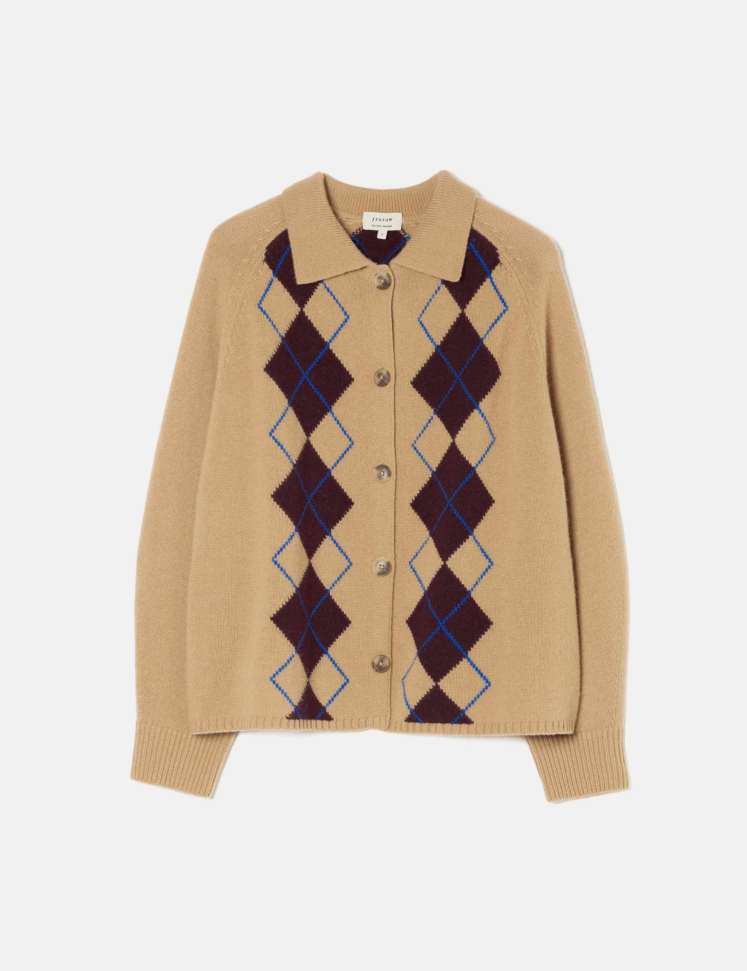 Wool Rich Argyle Collared Cardigan 2 of 6
