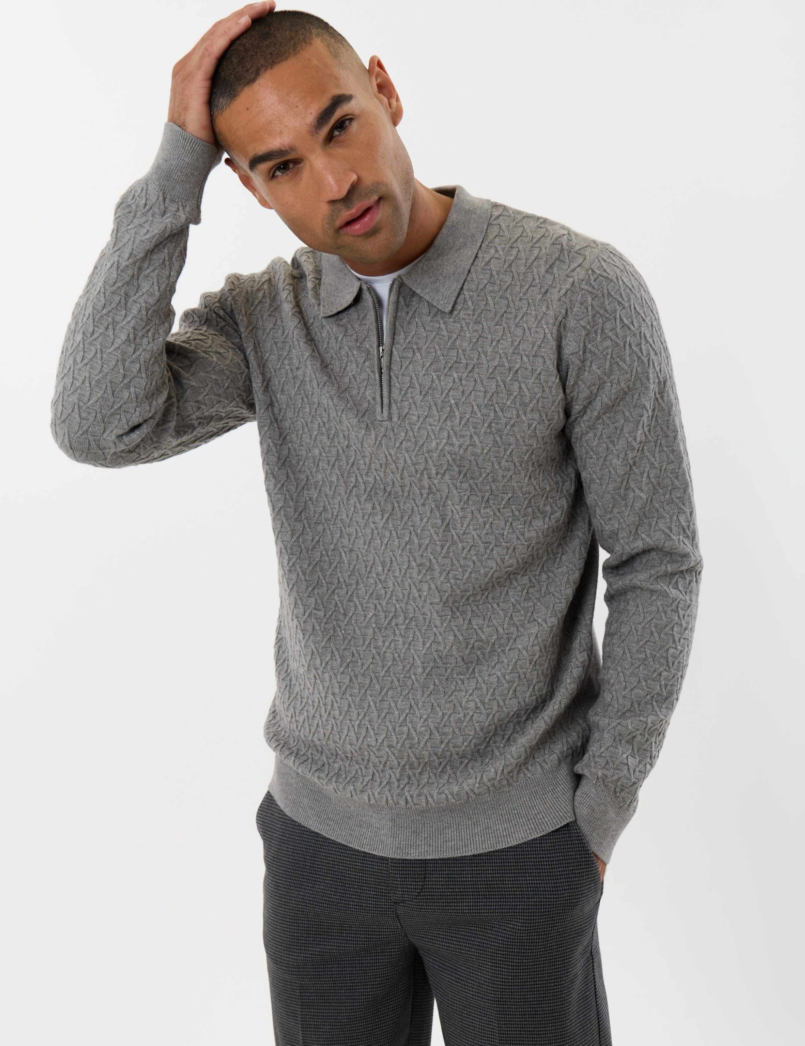 Textured Cable Knit Quarter Zip Polo 1 of 6
