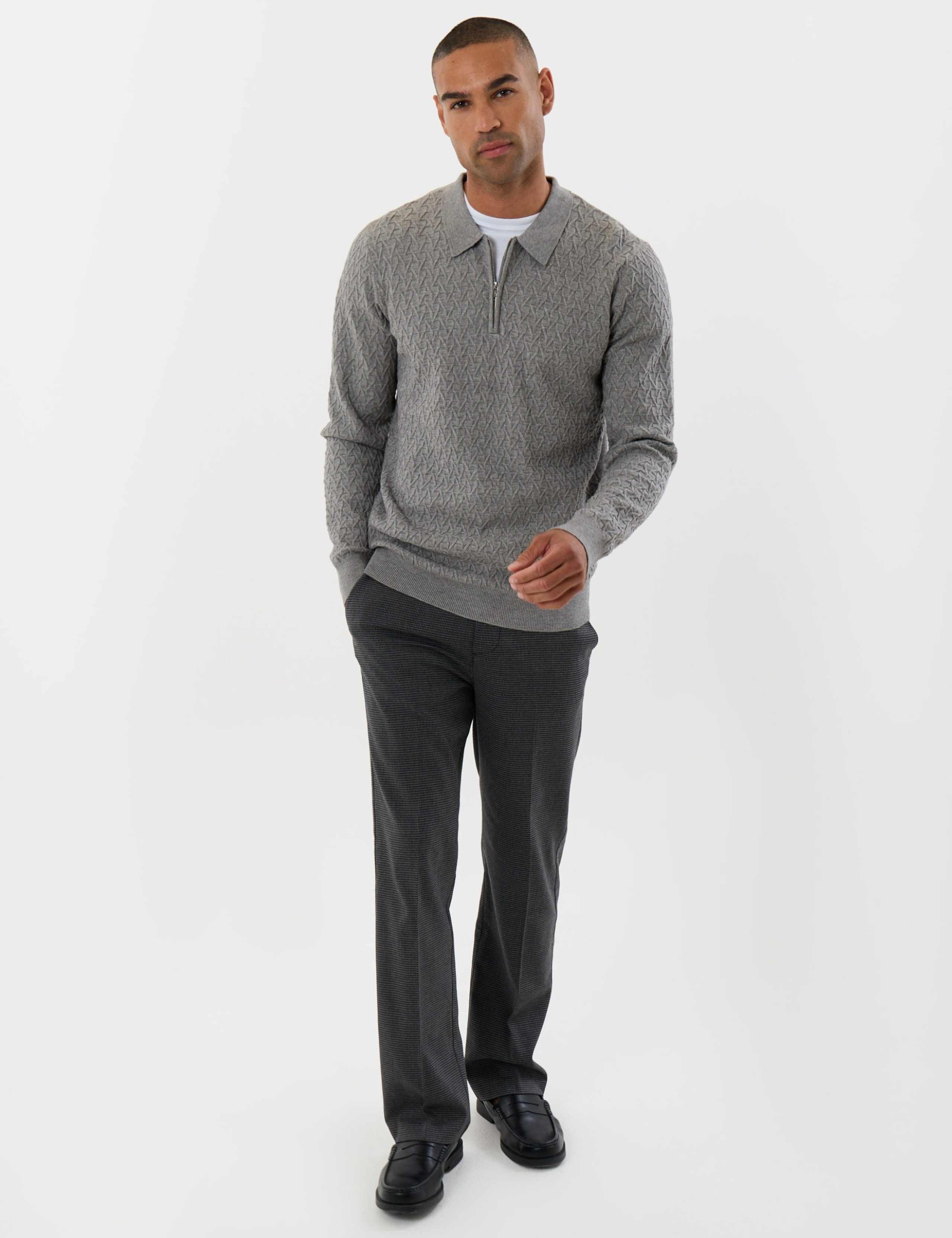 Textured Cable Knit Quarter Zip Polo 3 of 6