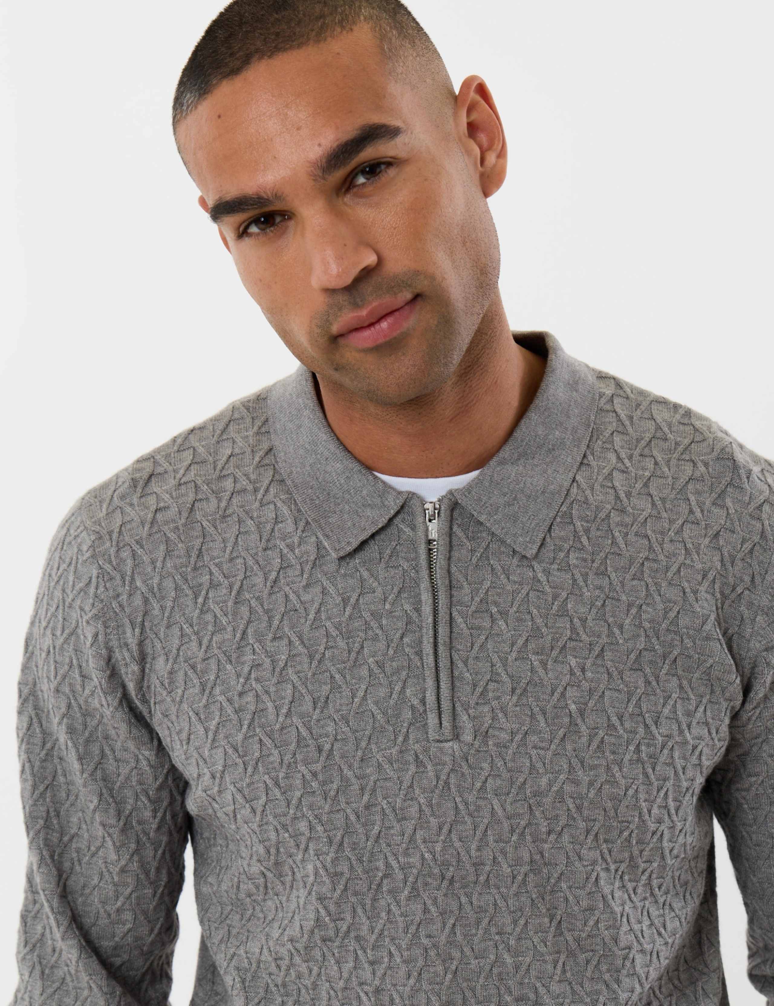 Textured Cable Knit Quarter Zip Polo 4 of 6
