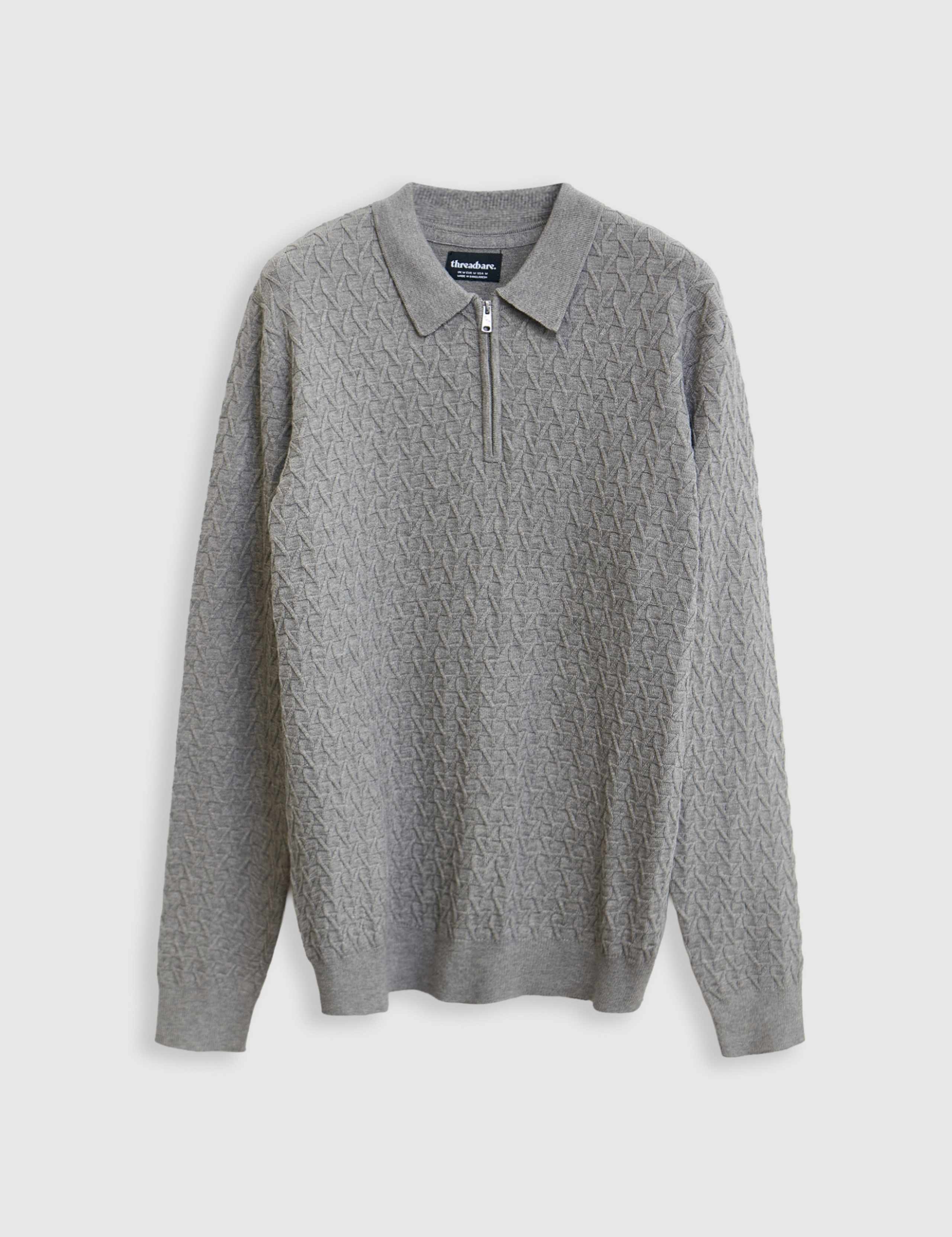 Textured Cable Knit Quarter Zip Polo 2 of 6
