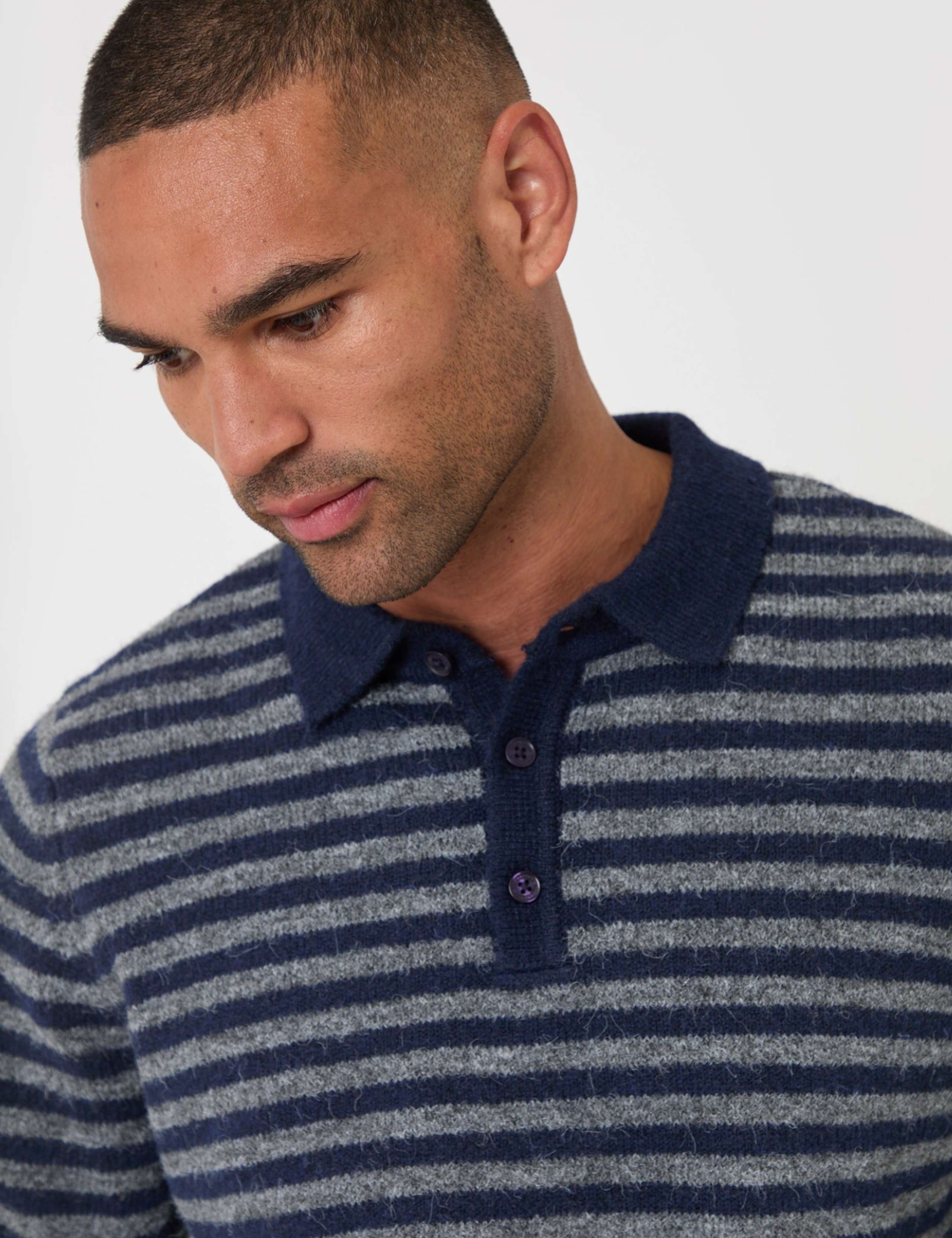 Heavyweight Striped Long Sleeve Polo Shirt 4 of 7