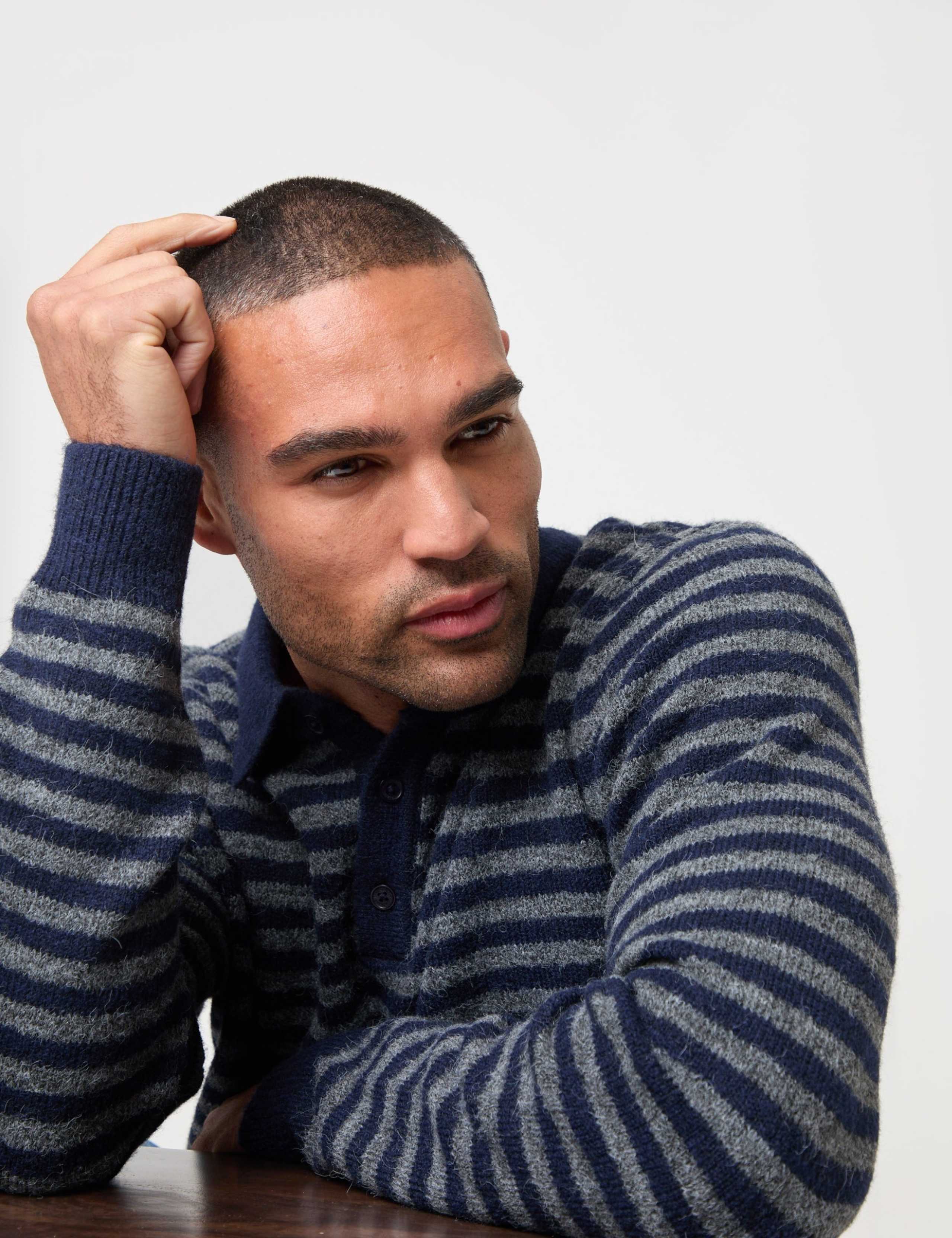 Heavyweight Striped Long Sleeve Polo Shirt 5 of 7
