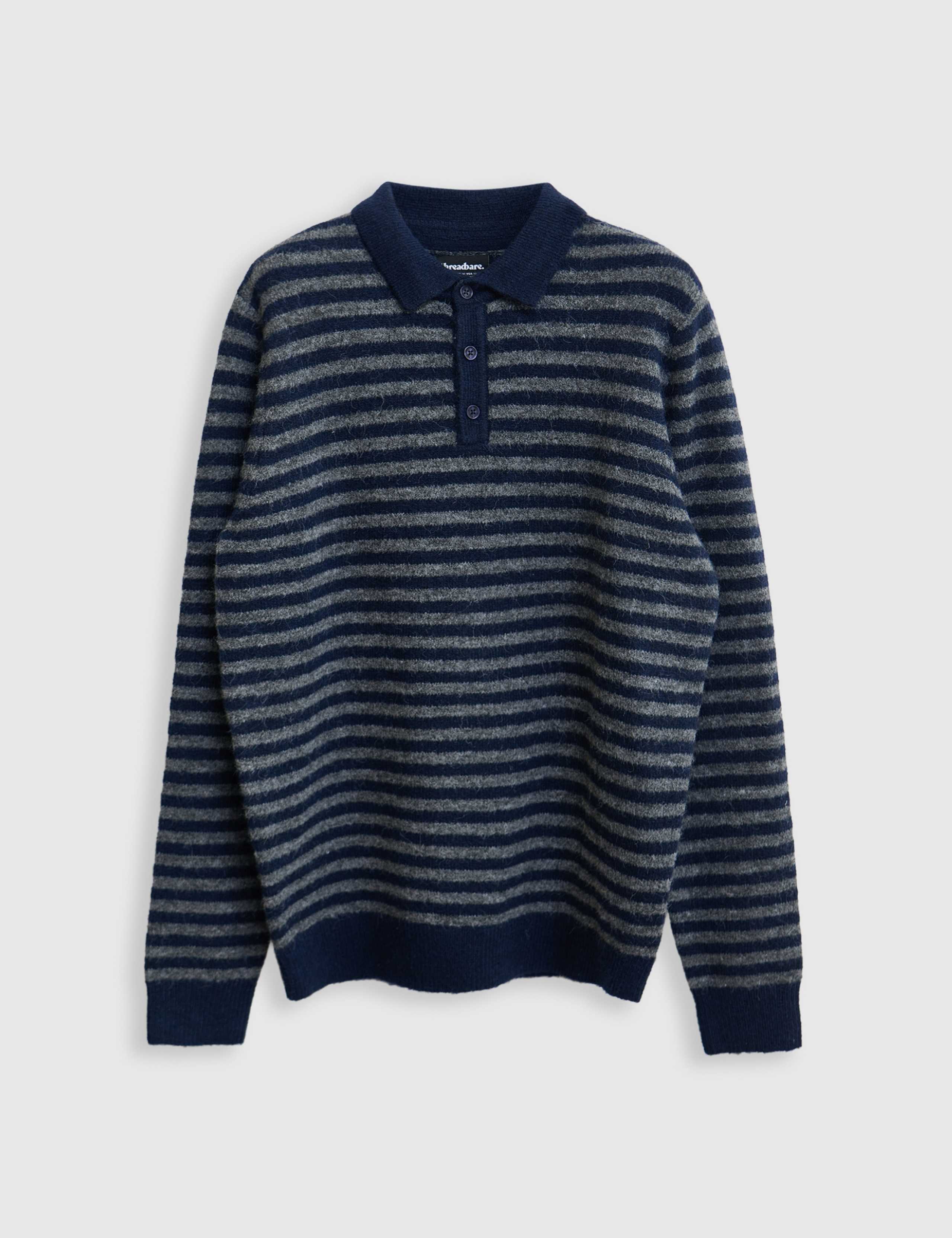 Heavyweight Striped Long Sleeve Polo Shirt 2 of 7