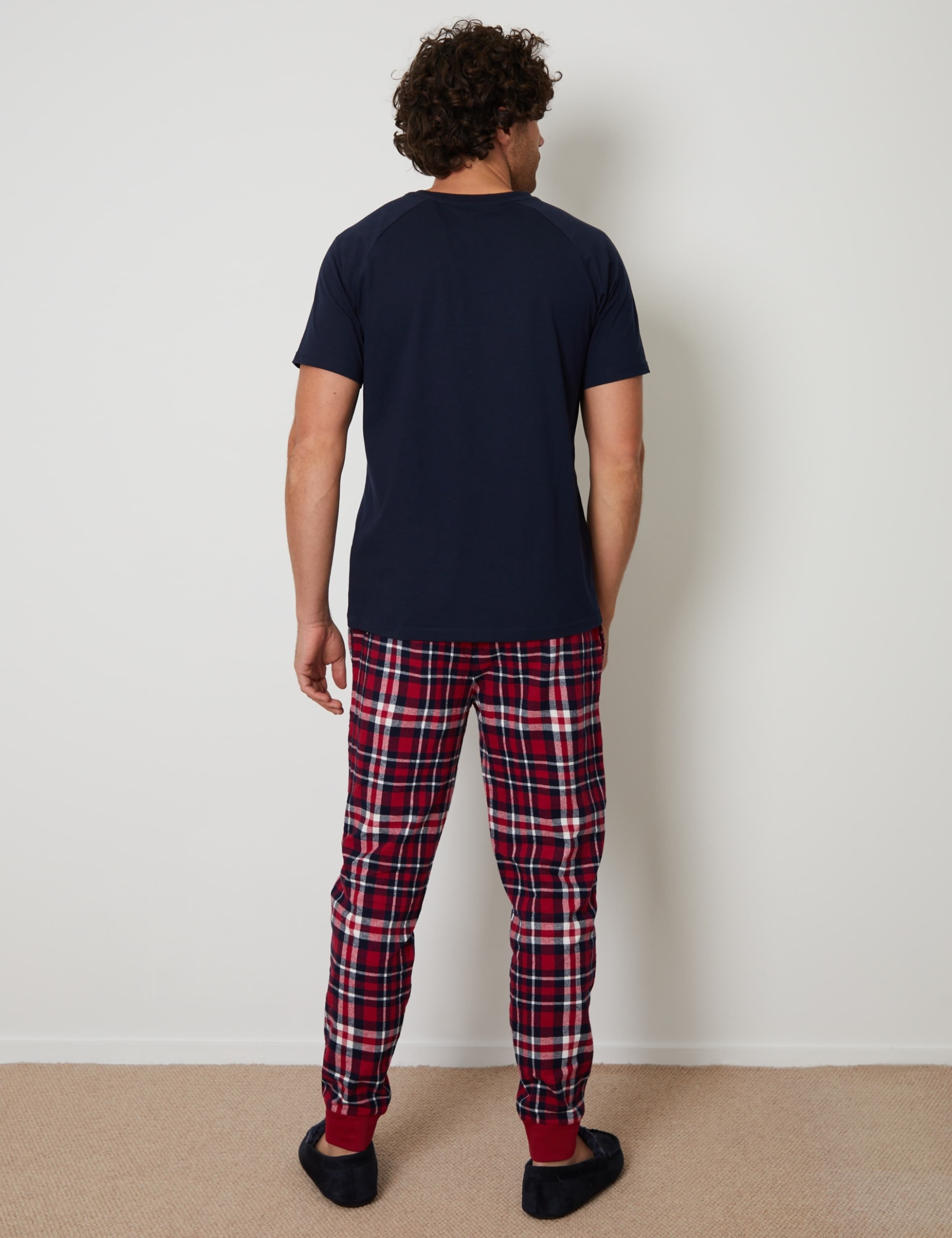 Cotton Rich Checked T-Shirt Pyjama Set 5 of 5