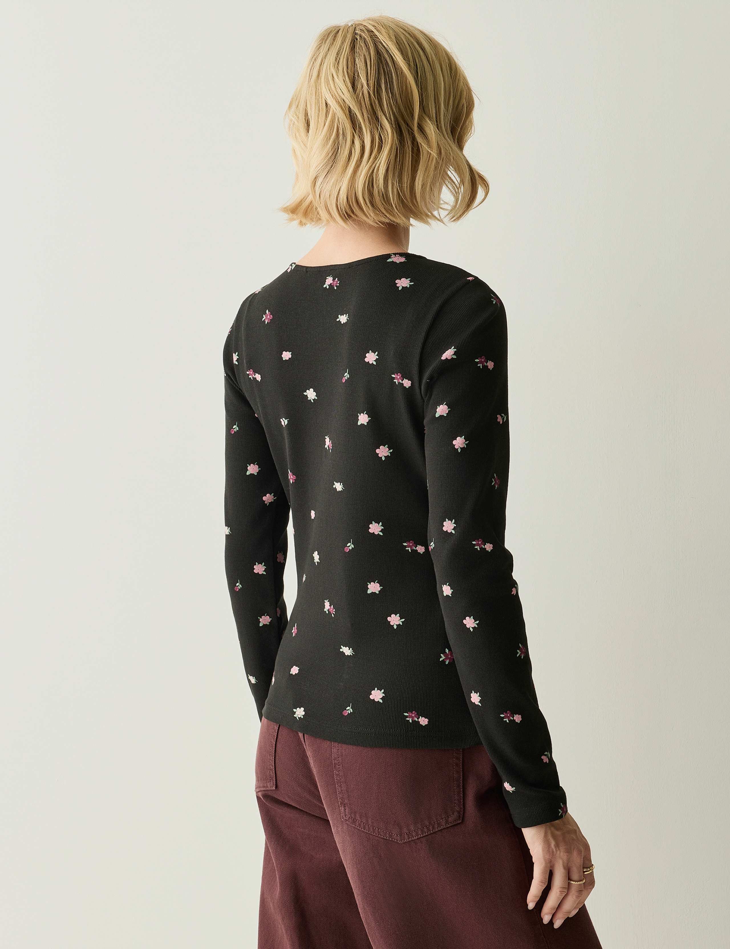 Cotton Rich Ribbed Button Detail Fitted Top 4 of 7