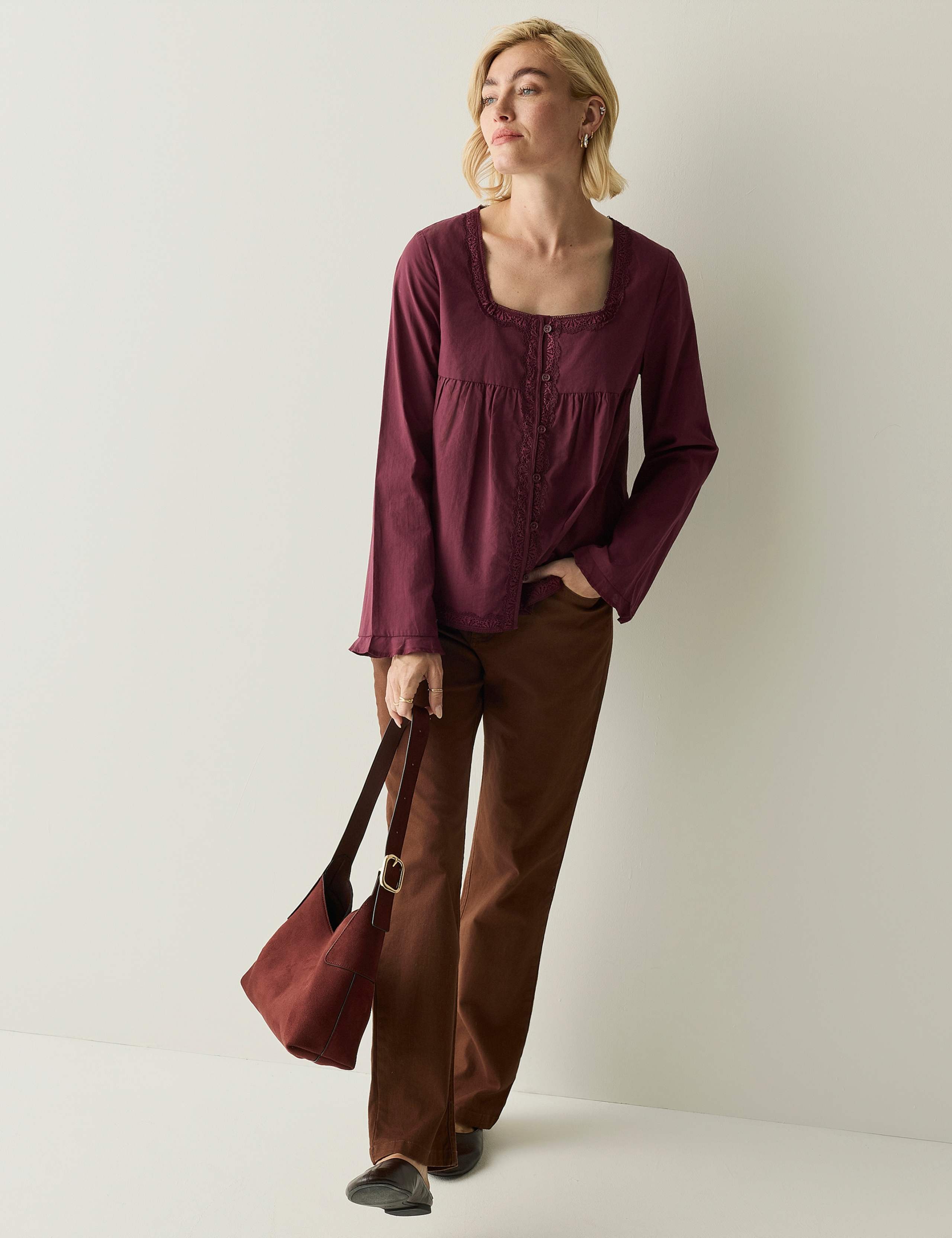 Pure Cotton Square Neck Button Detail Top 3 of 7
