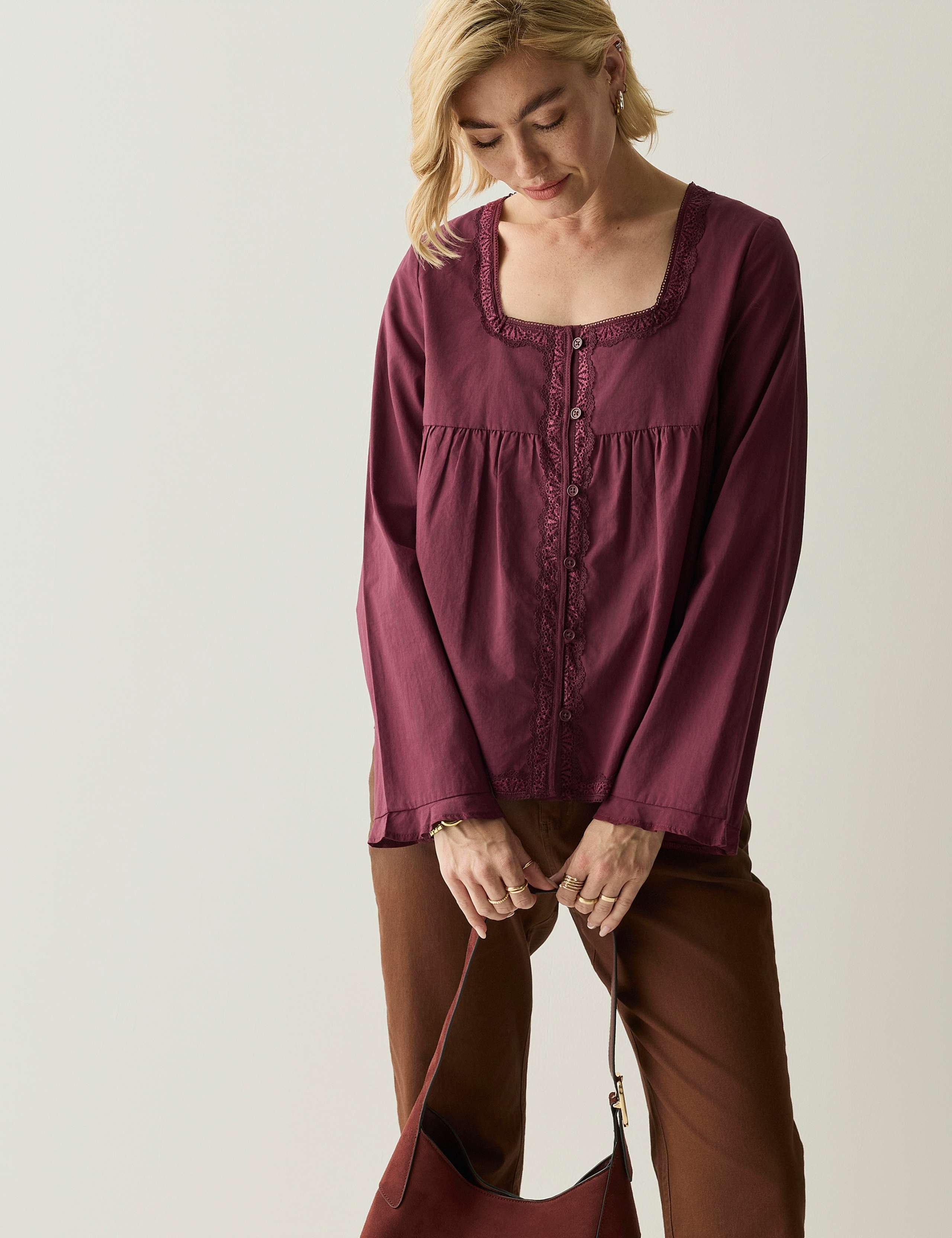 Pure Cotton Square Neck Button Detail Top 4 of 7