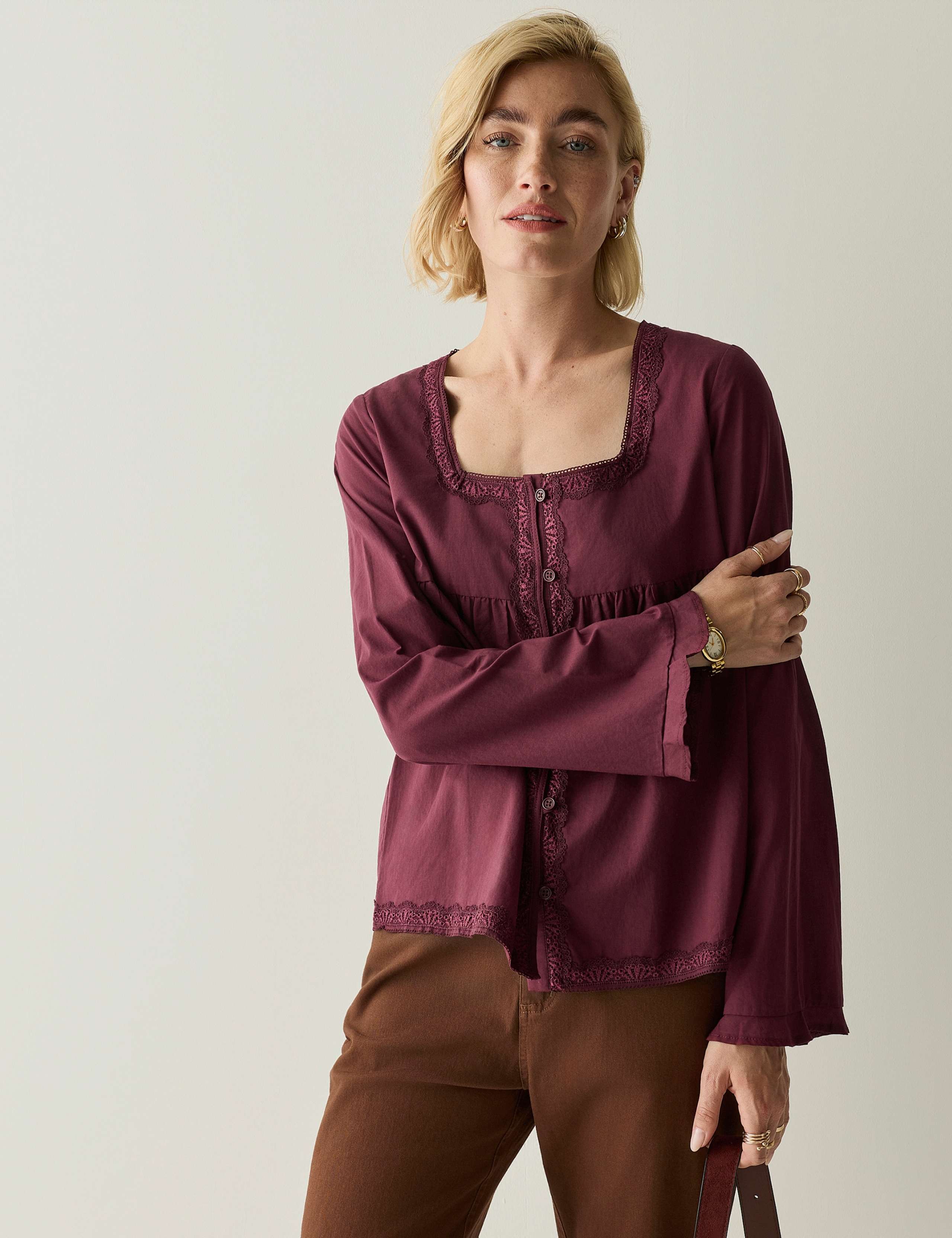Pure Cotton Square Neck Button Detail Top 6 of 7
