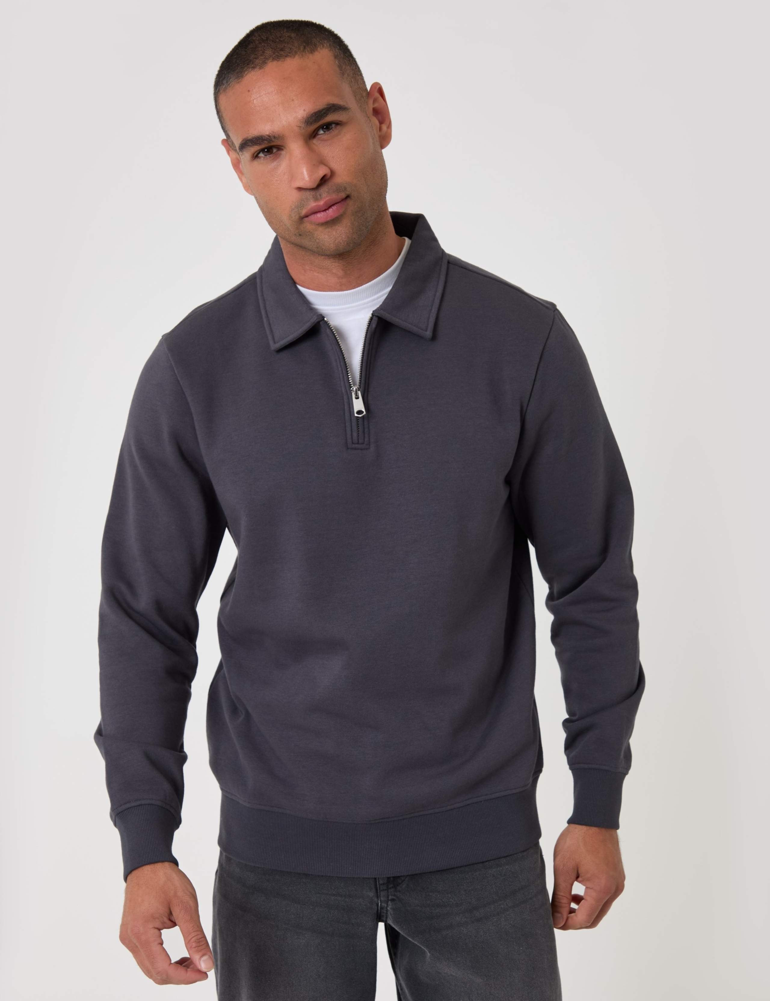 Cotton Rich Quarter Zip Polo Sweatshirt 1 of 5