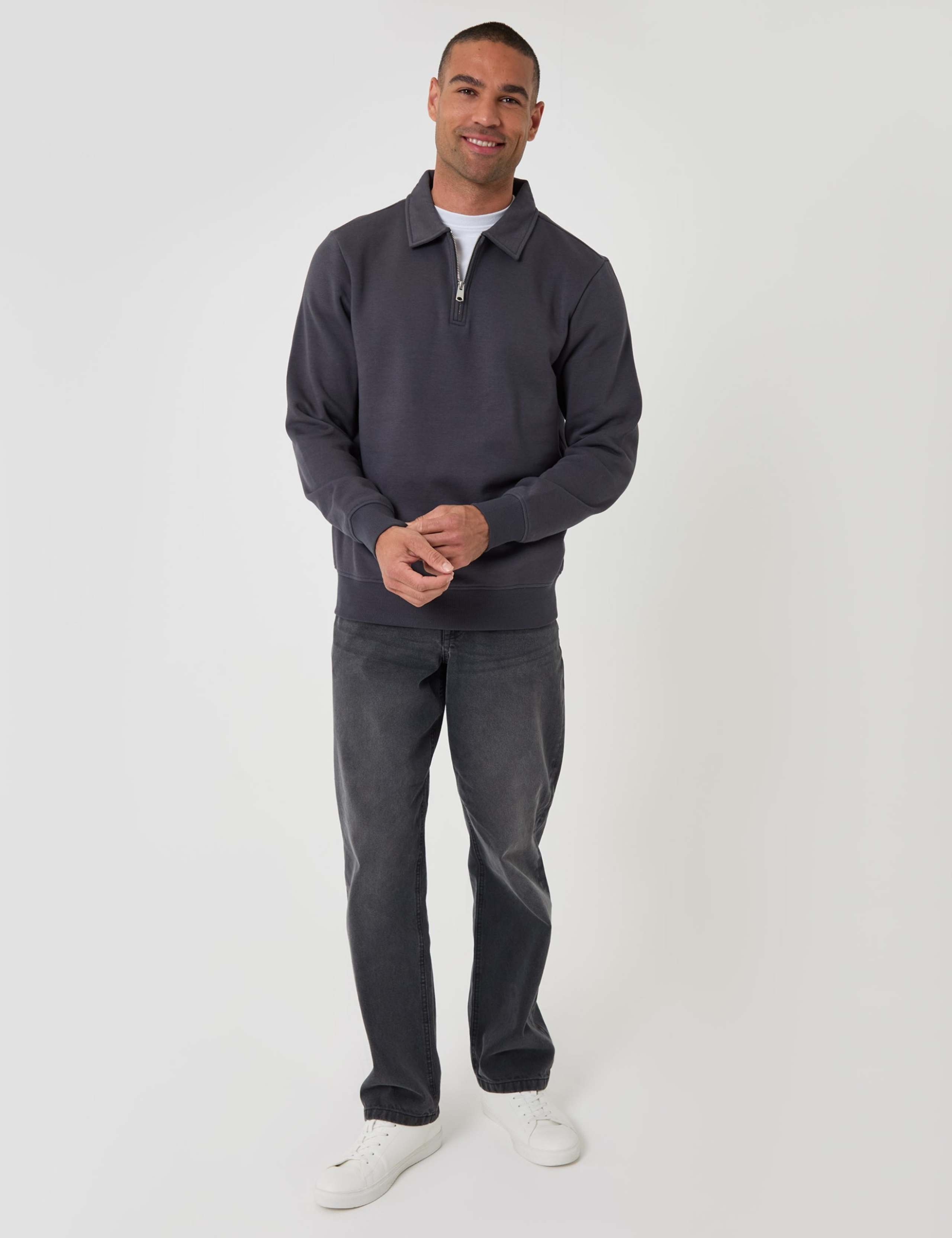 Cotton Rich Quarter Zip Polo Sweatshirt 3 of 5