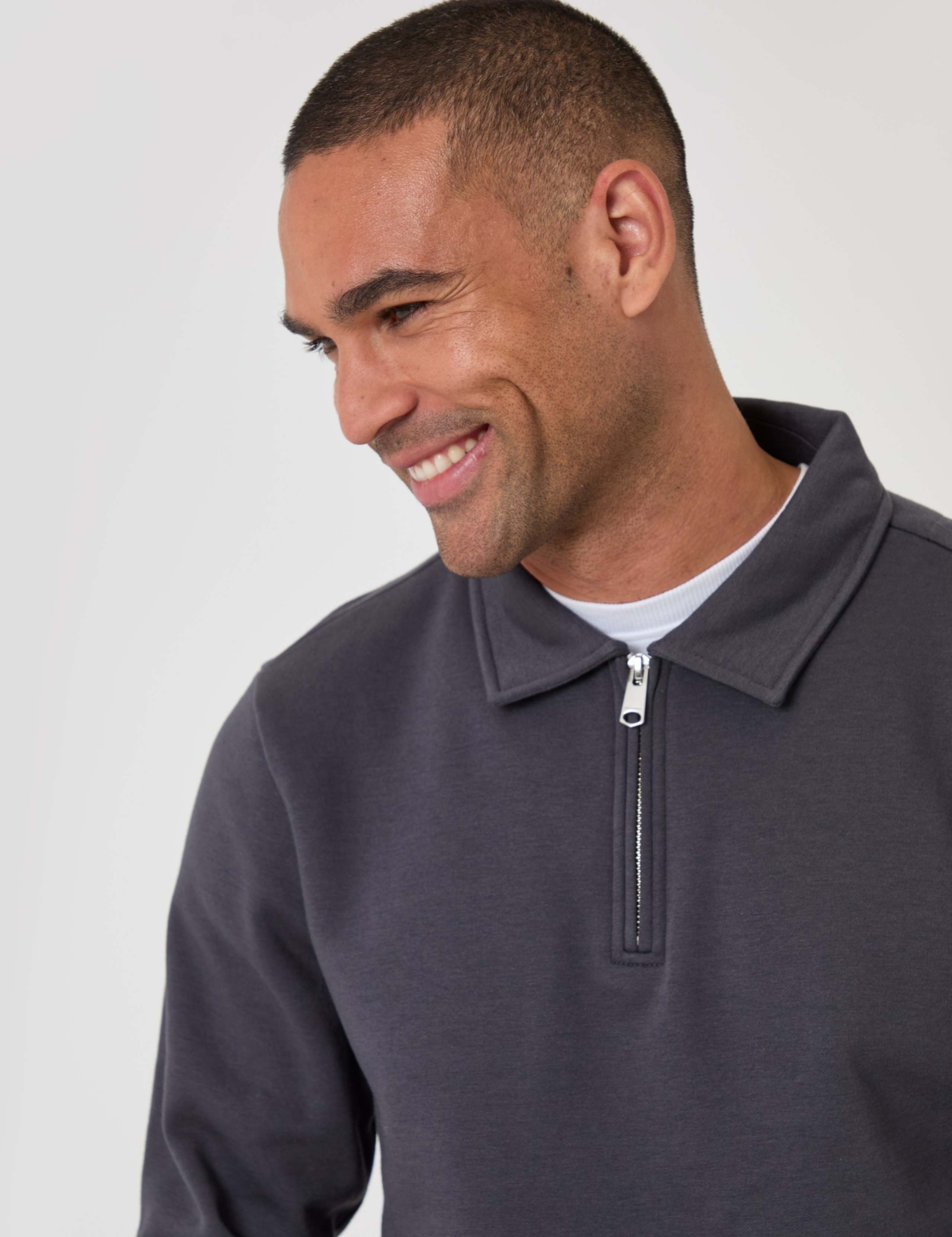 Cotton Rich Quarter Zip Polo Sweatshirt 4 of 5