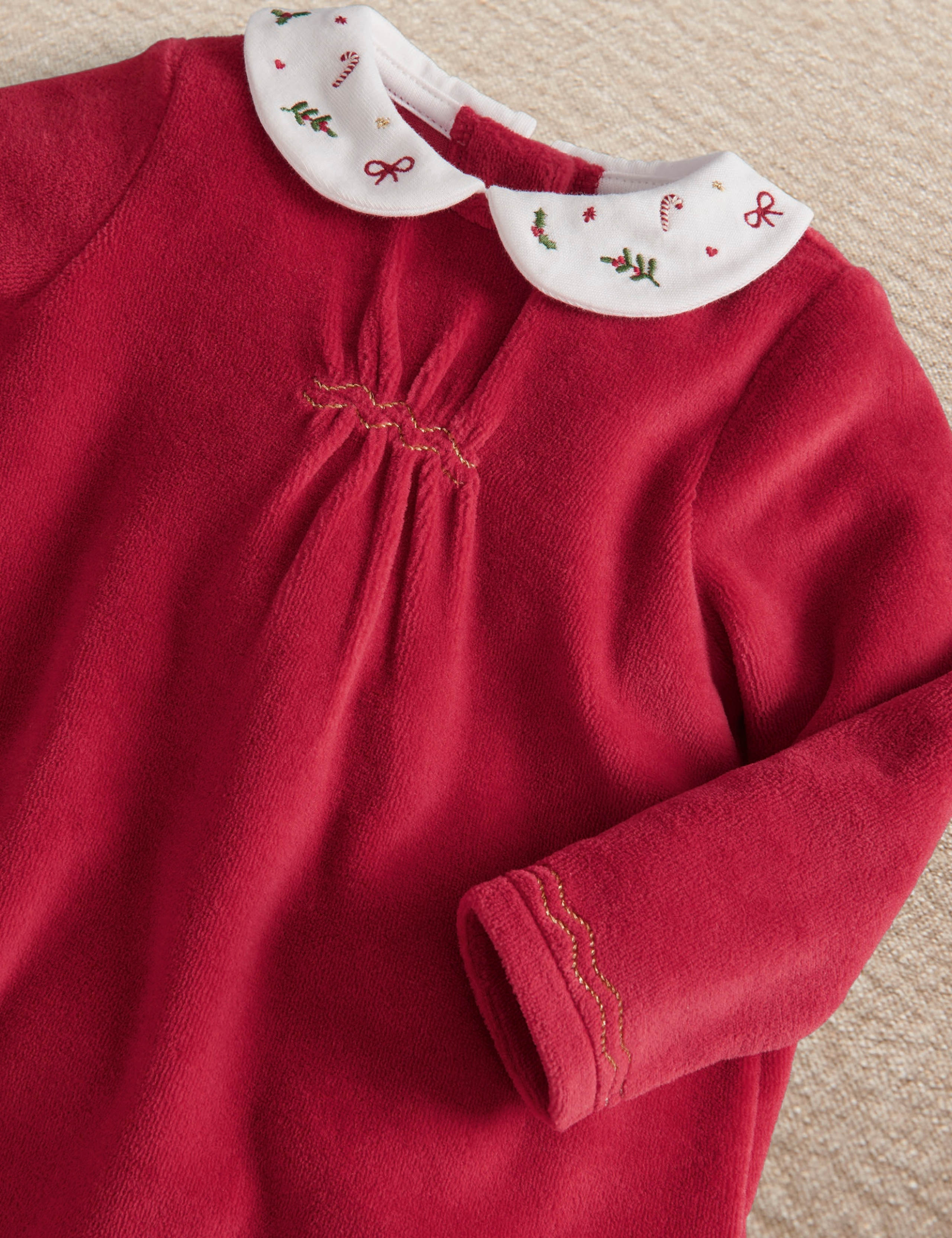 Velour Embroidered Christmas Sleepsuit 9 of 10