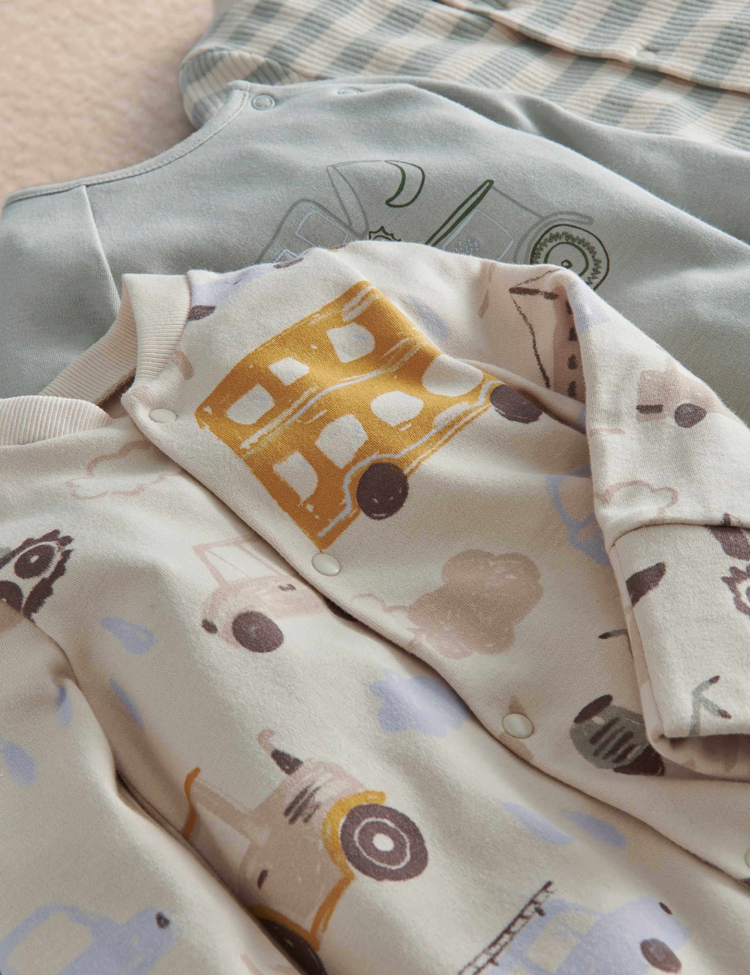 3 Pack Transport Print Sleepsuits 3 of 4