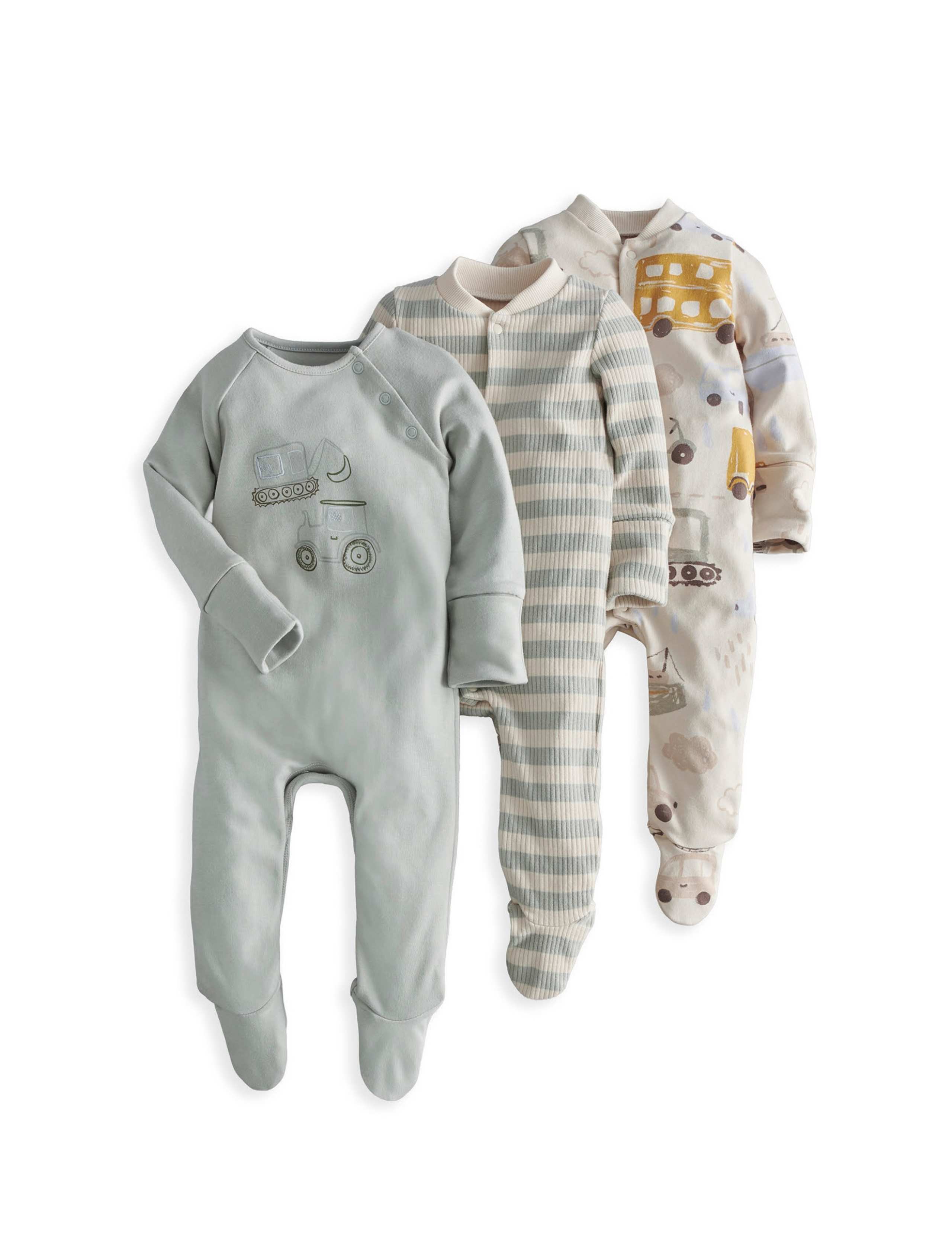 3 Pack Transport Print Sleepsuits 2 of 4