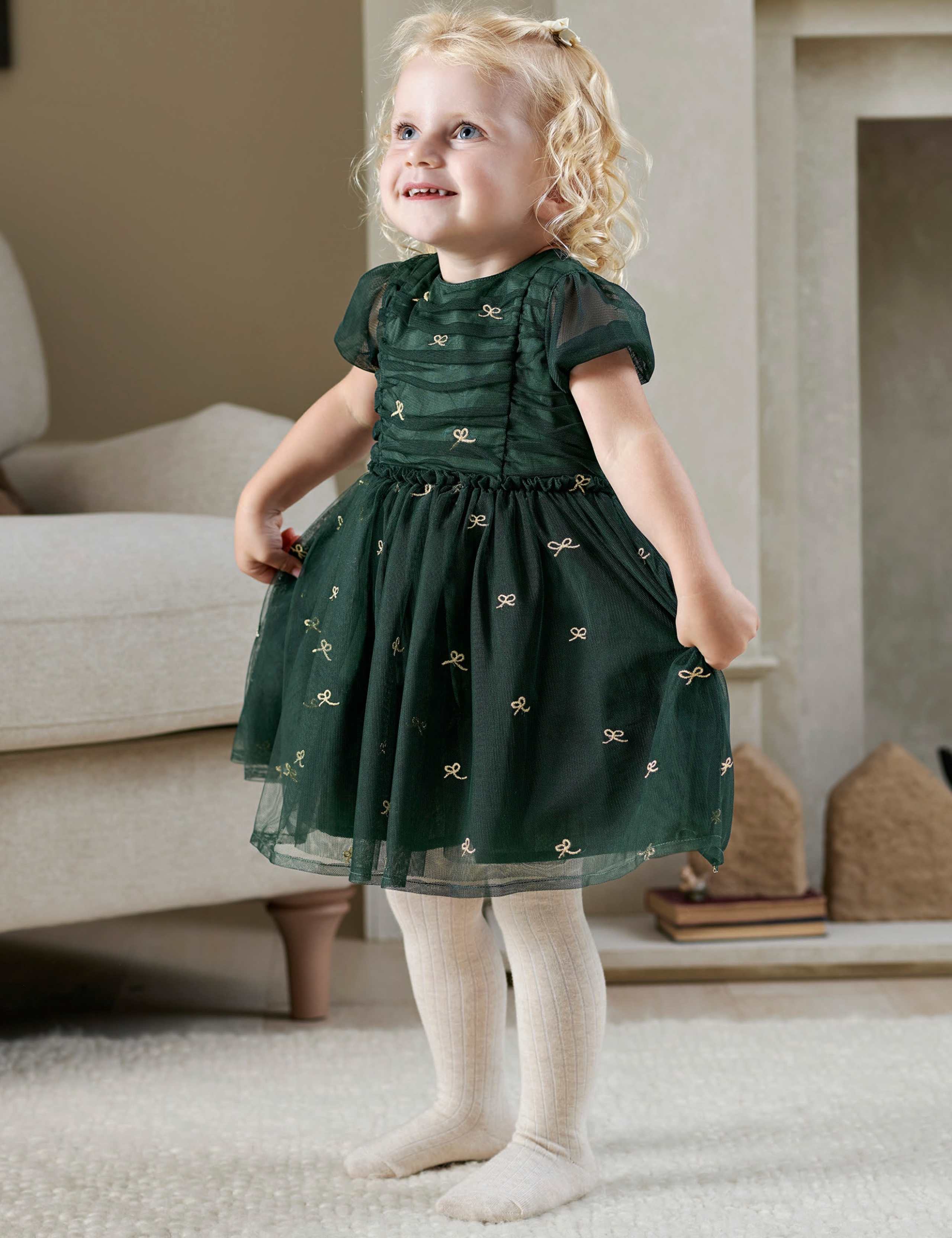 Embroidered Bow Party Dress (0-3 Yrs) 1 of 8
