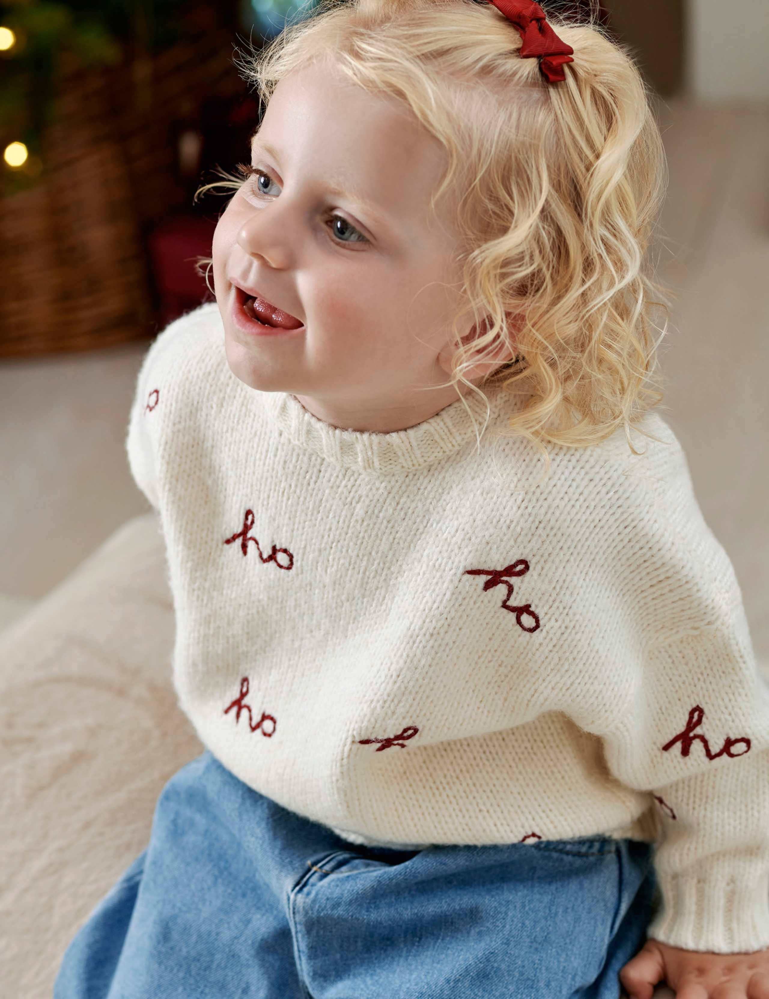 Pure Cotton Ho Ho Ho Christmas Jumper (0-3 Yrs) 4 of 8