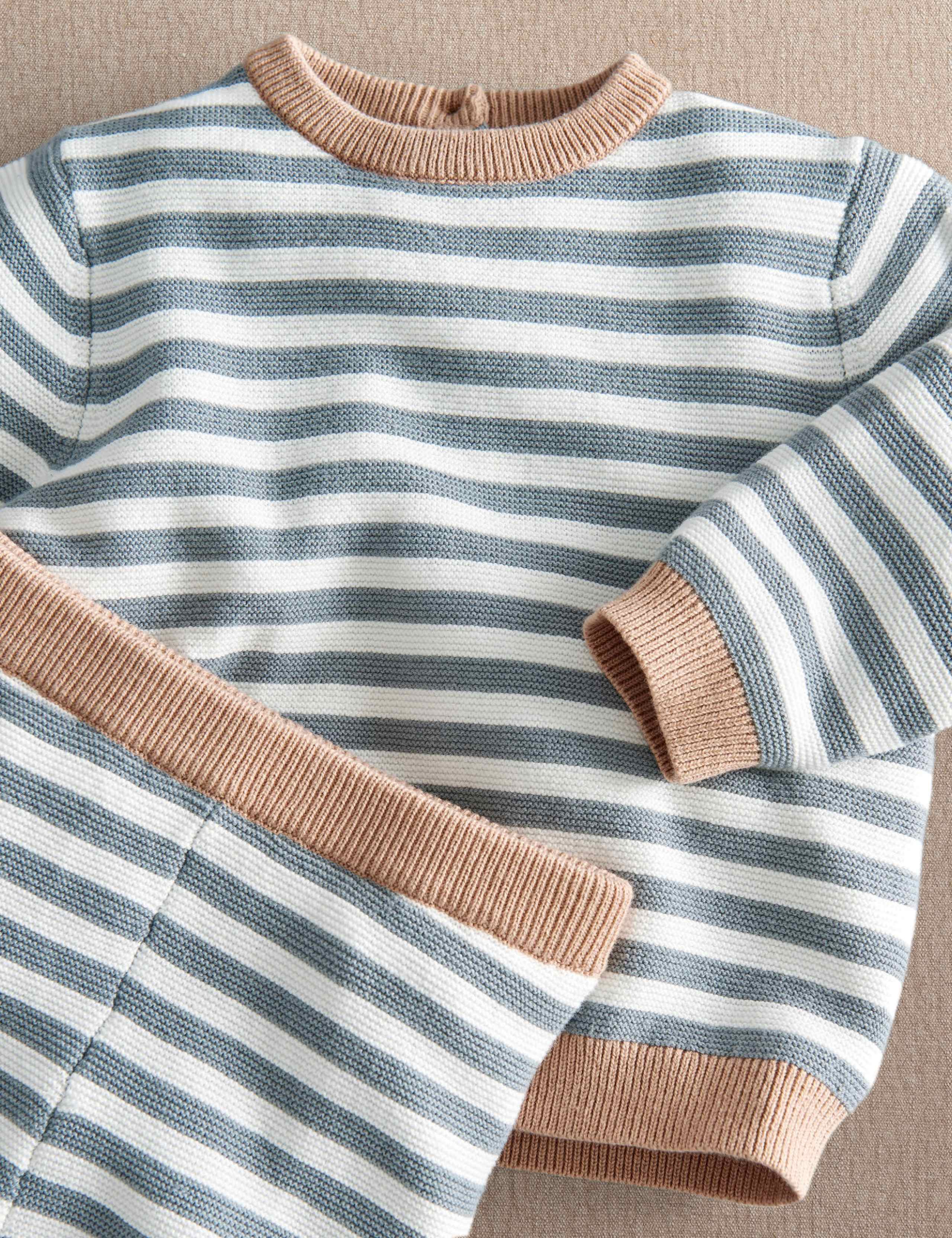 Pure Cotton Striped Knitted Jumper & Bottom Set 3 of 4