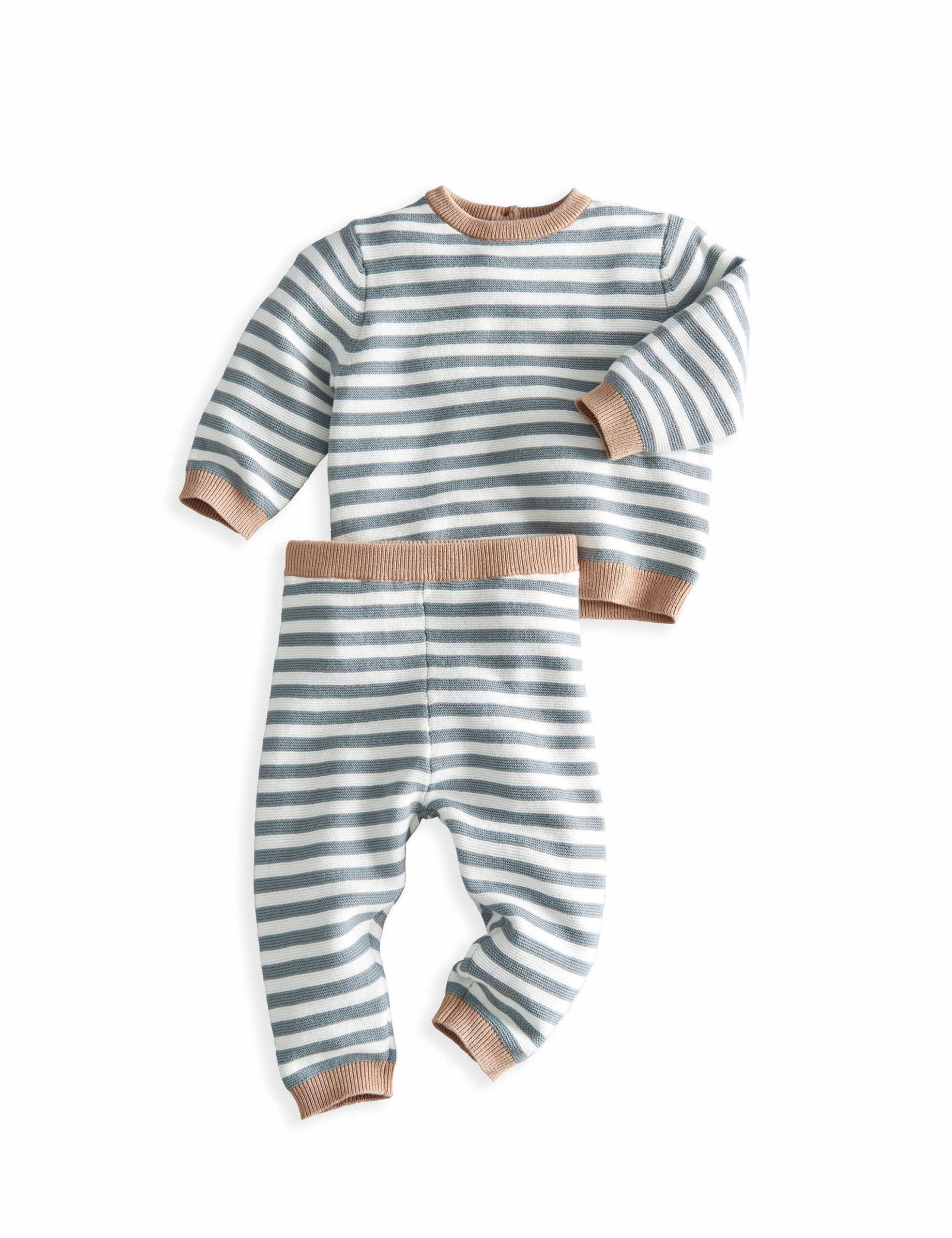 Pure Cotton Striped Knitted Jumper & Bottom Set 2 of 4