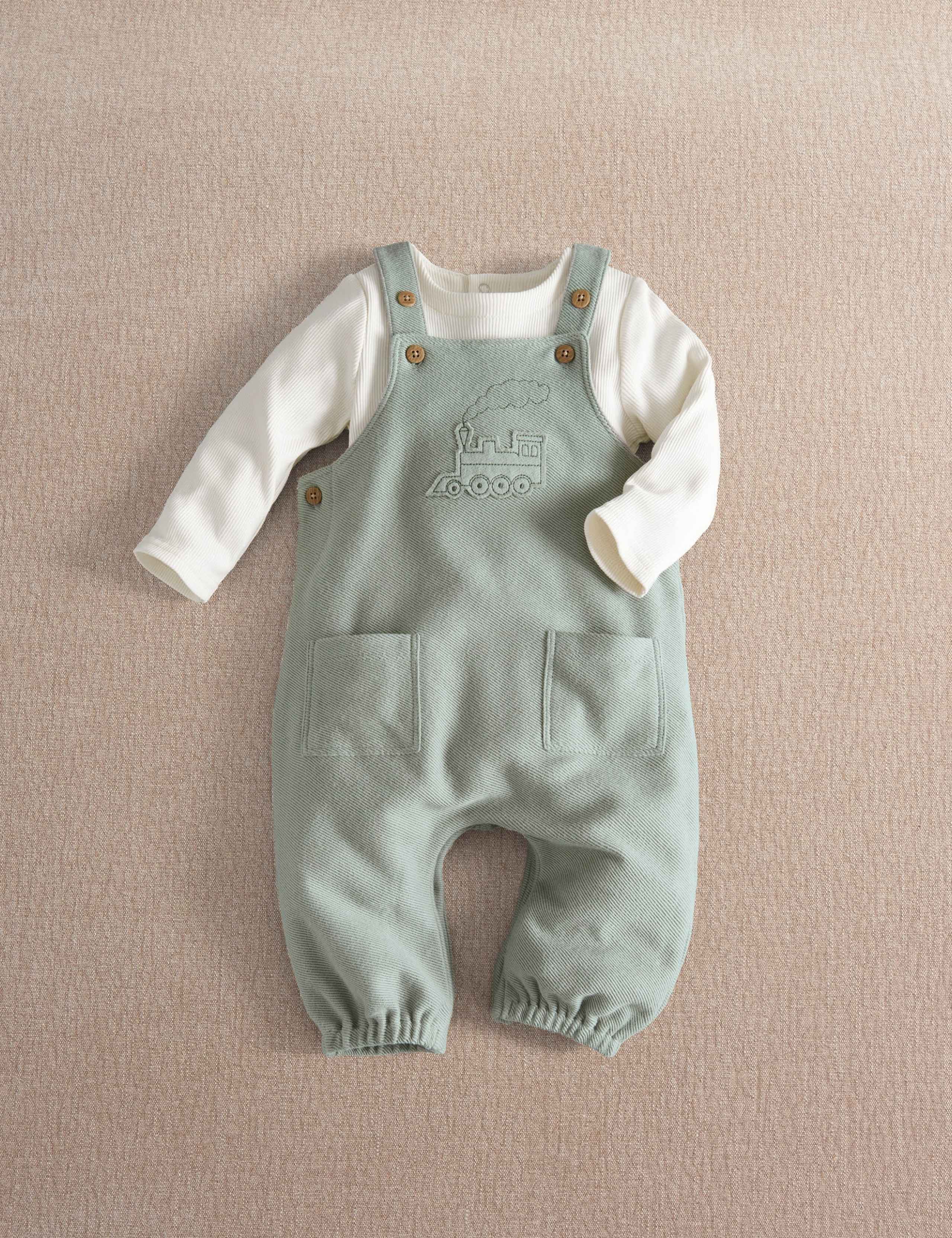 Pure Cotton Tractor Dungarees & Top Set 1 of 4
