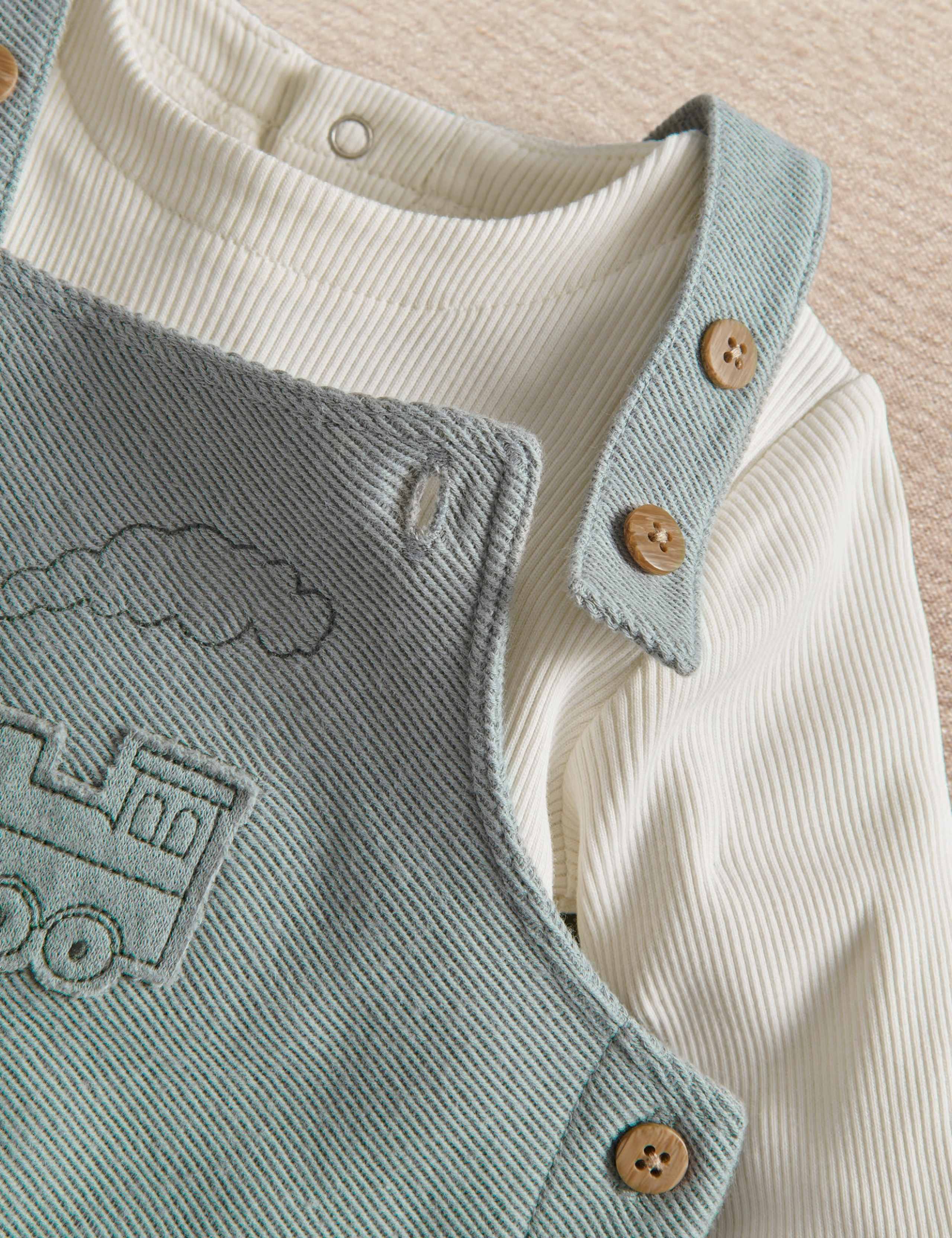 Pure Cotton Tractor Dungarees & Top Set 3 of 4