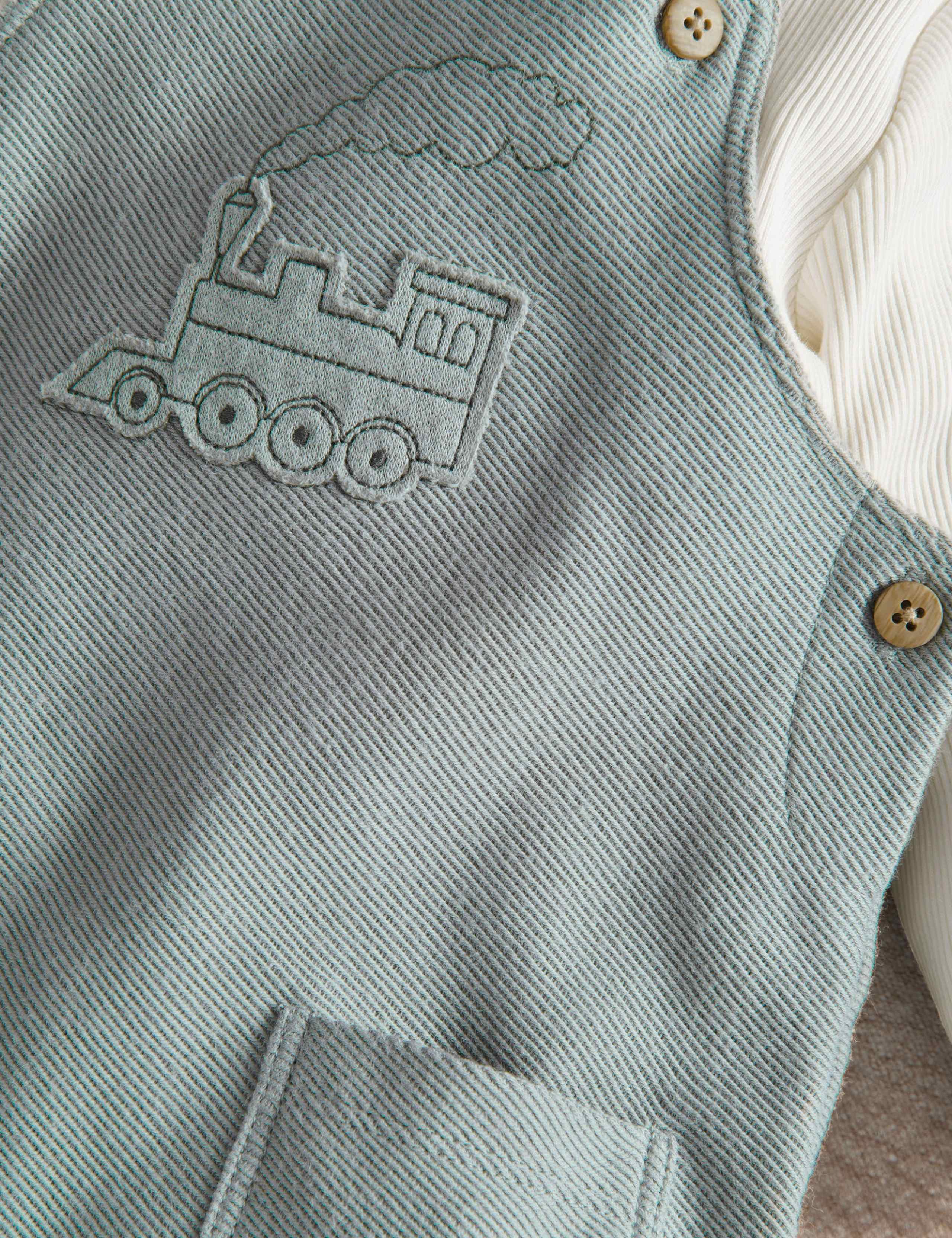 Pure Cotton Tractor Dungarees & Top Set 4 of 4