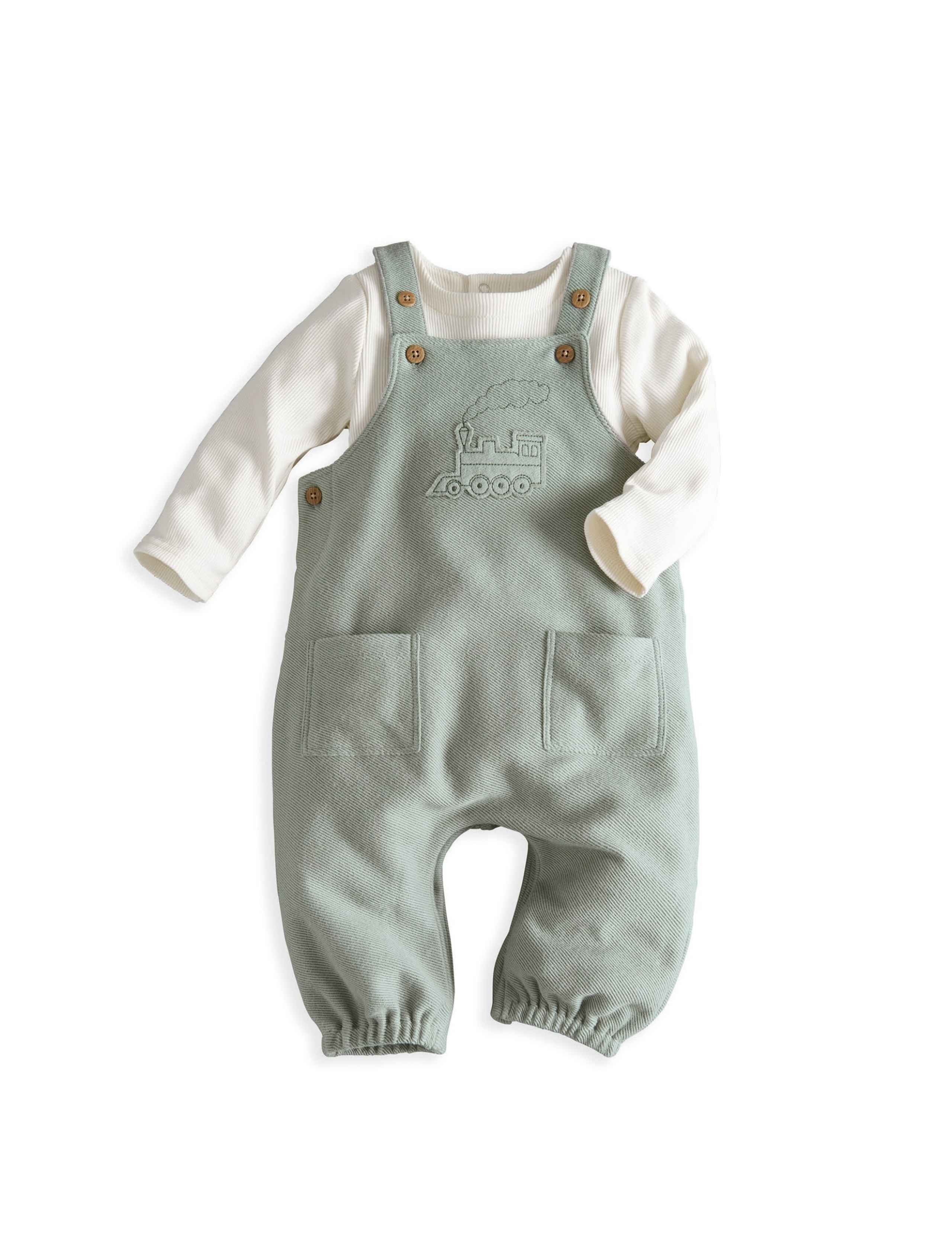 Pure Cotton Tractor Dungarees & Top Set 2 of 4