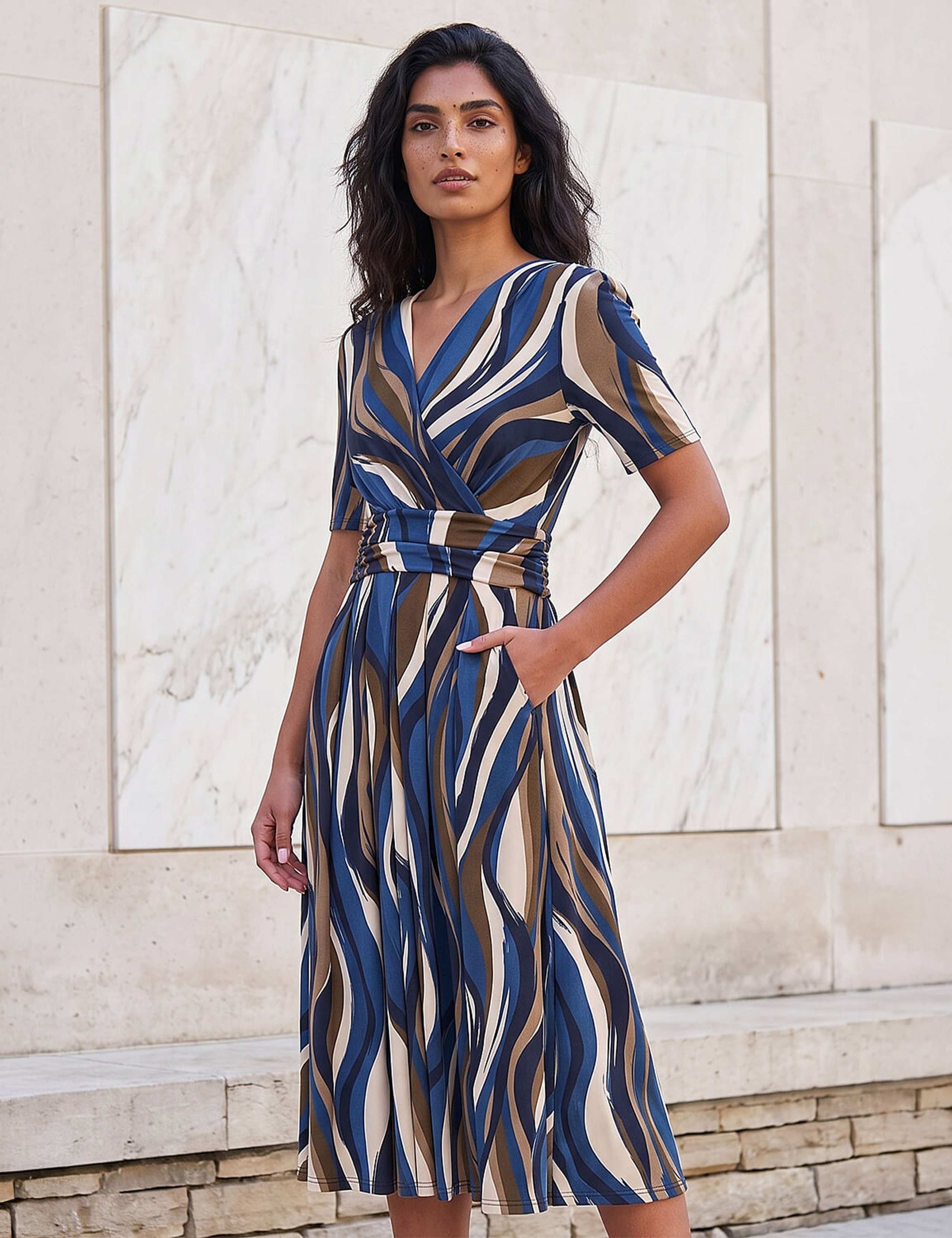 Abstract Print Midi Wrap Dress 2 of 4