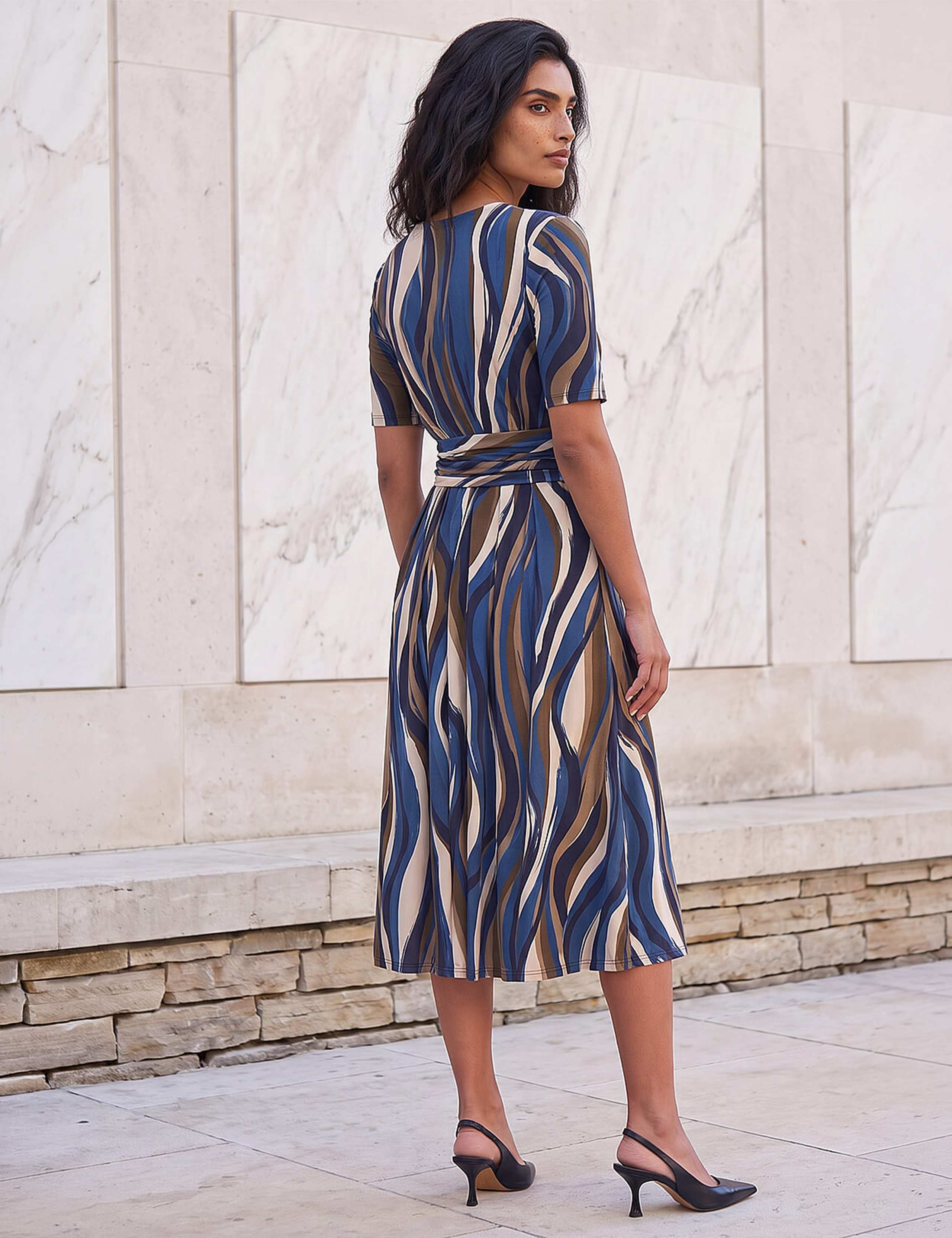 Abstract Print Midi Wrap Dress 3 of 4
