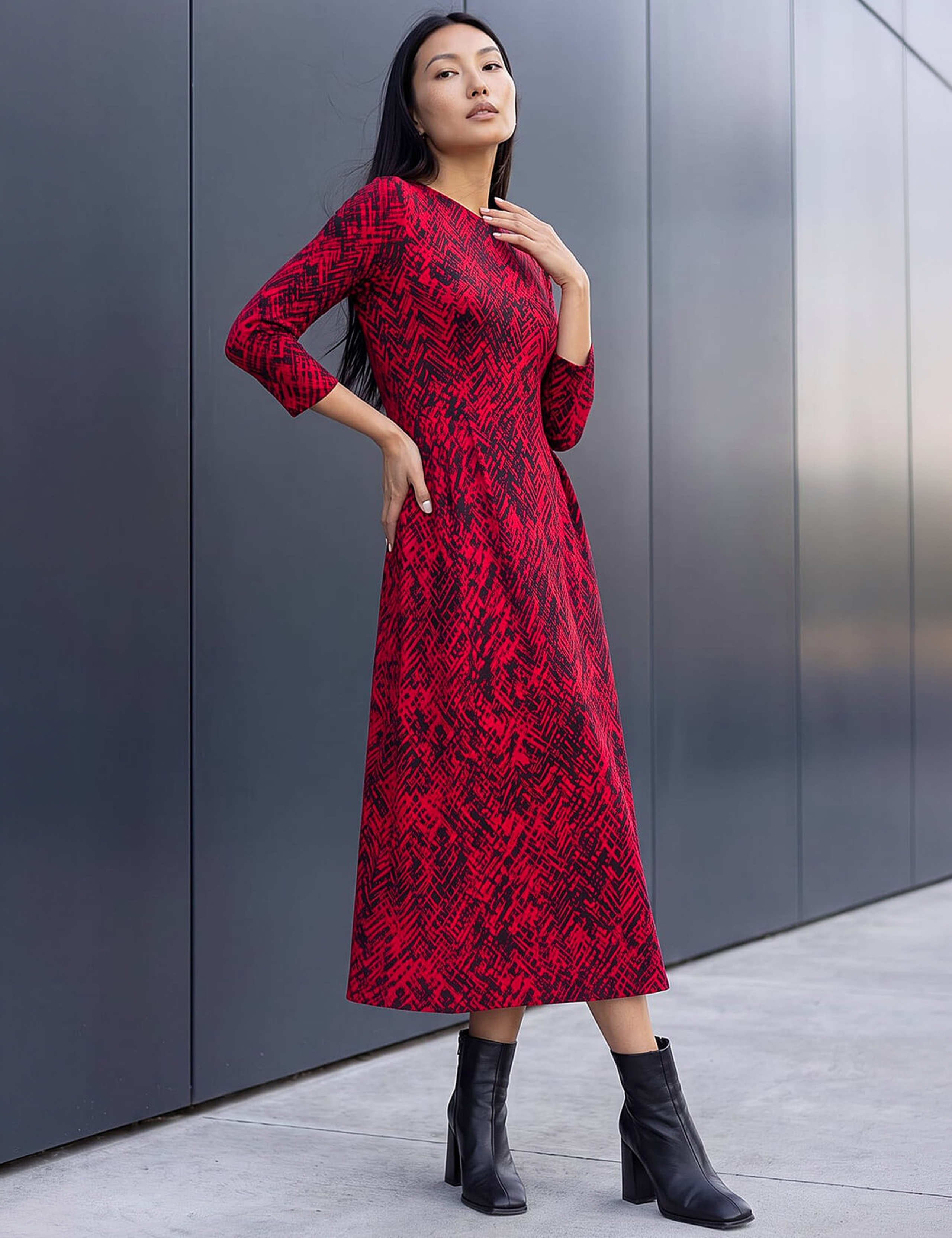 Abstract Ruched Midi Dress 1 of 4