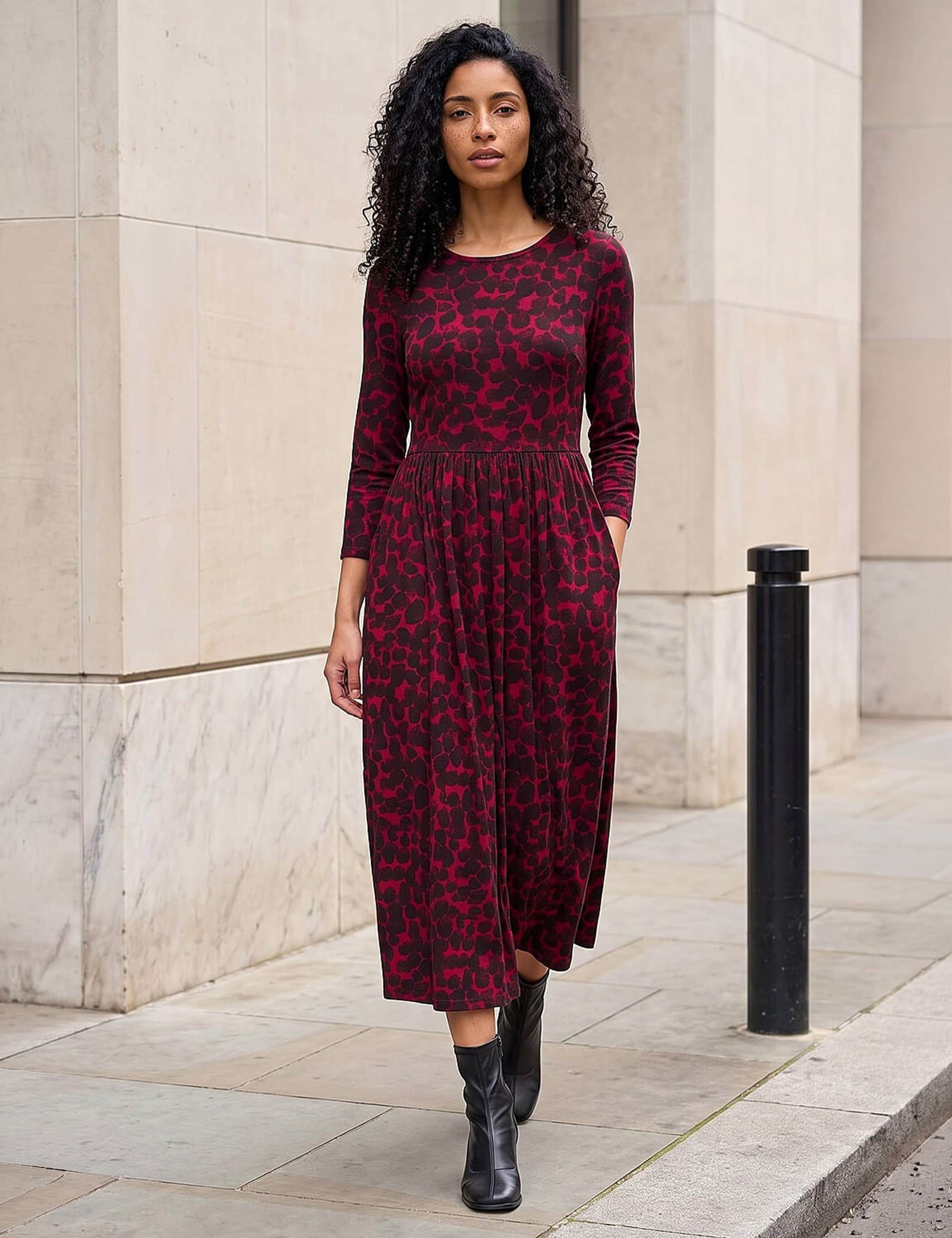 Spot Print Asymmetric Neck Knee Length Dress 2 of 4