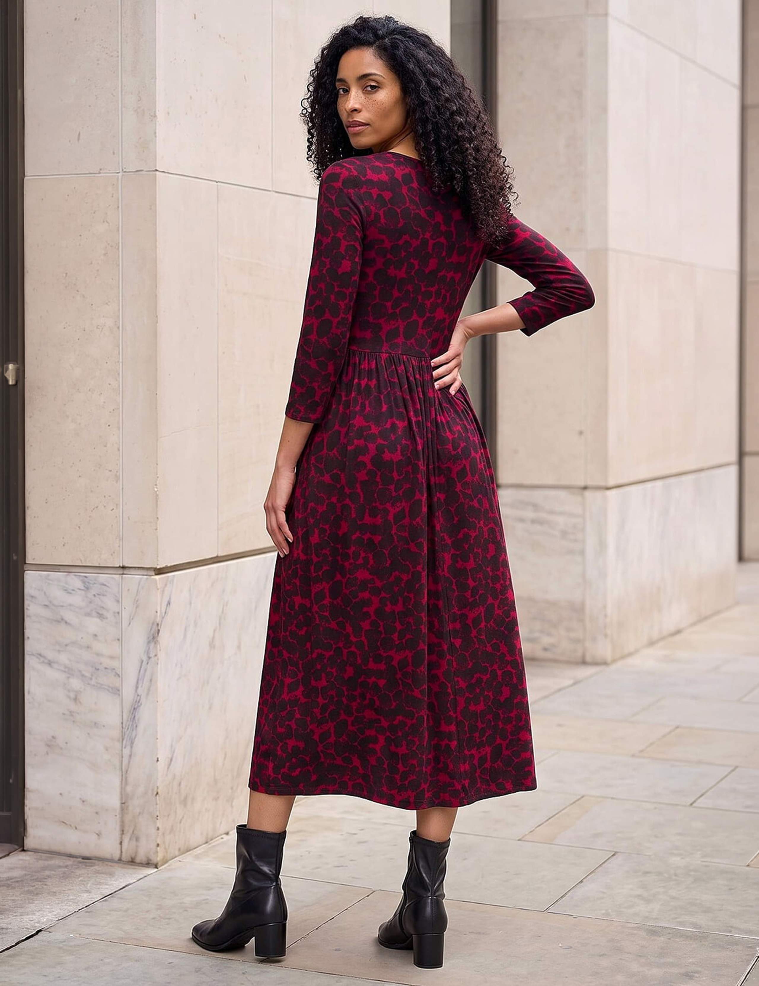 Spot Print Asymmetric Neck Knee Length Dress 3 of 4