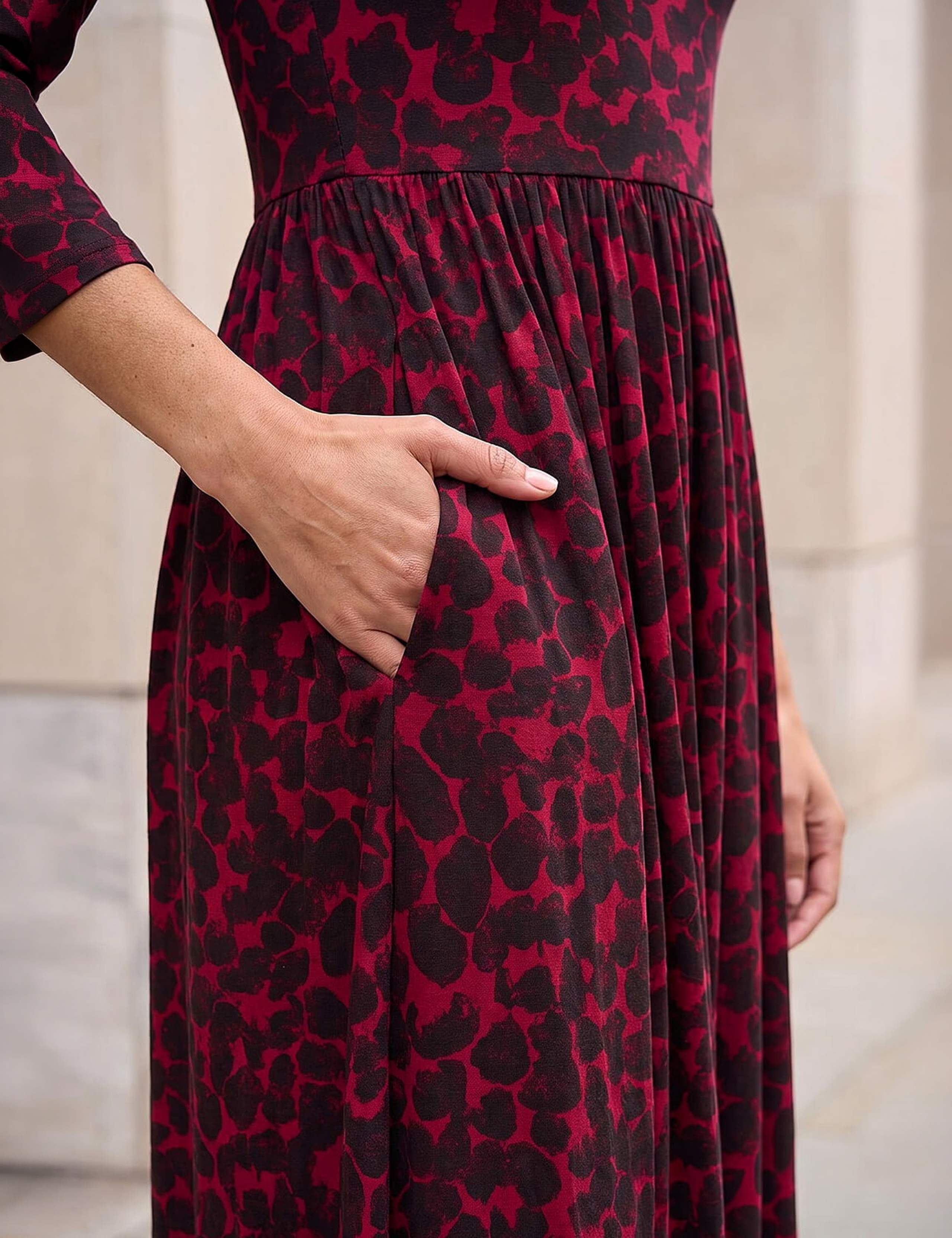 Spot Print Asymmetric Neck Knee Length Dress 4 of 4