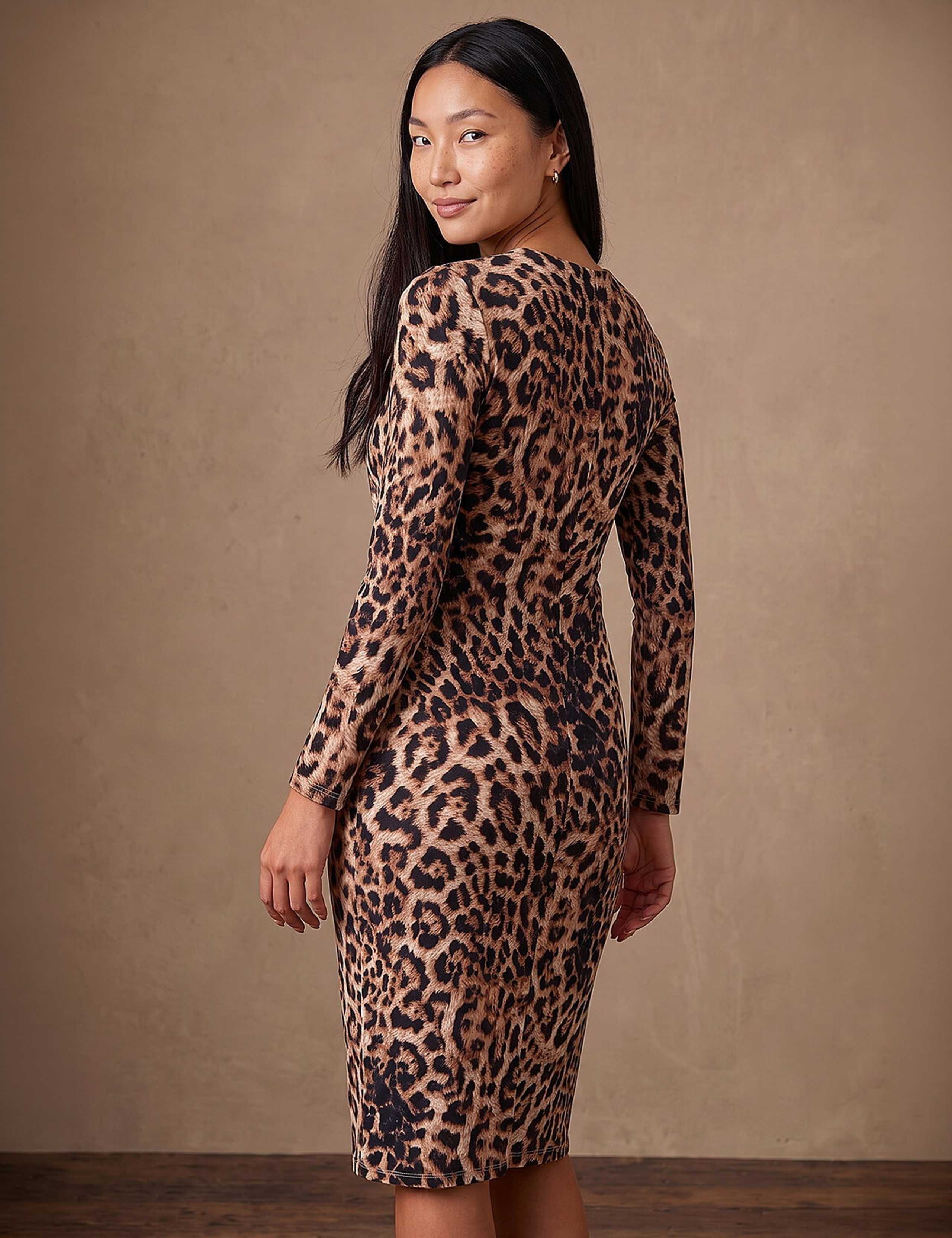 Animal Print V Neck Chain Detail Gathered Dress 3 of 4
