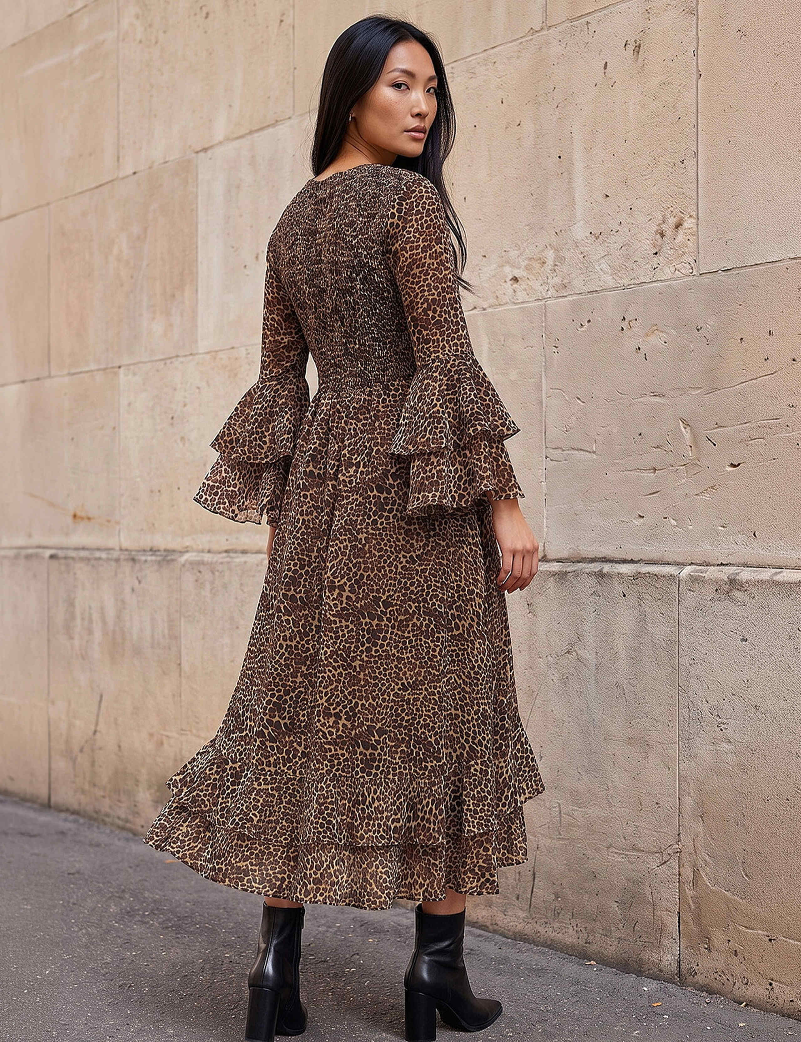 Animal Print Frill Sleeve Midi Dress 3 of 4