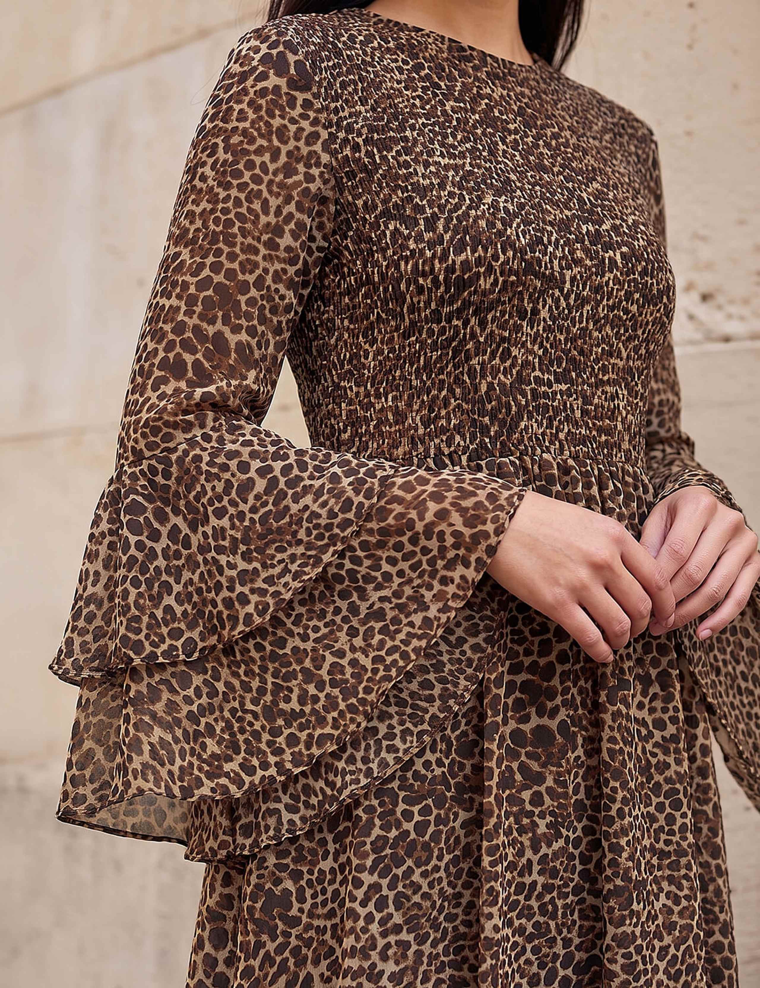 Animal Print Frill Sleeve Midi Dress 4 of 4