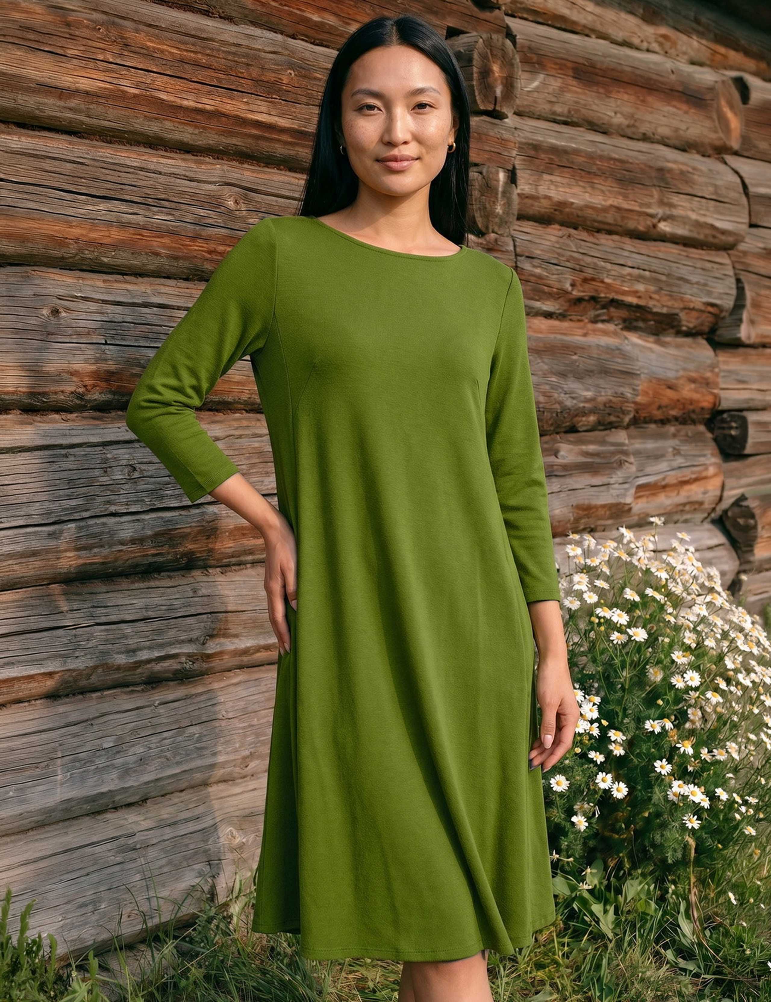Asymmetric Neck Knee Length Swing Dress 2 of 4