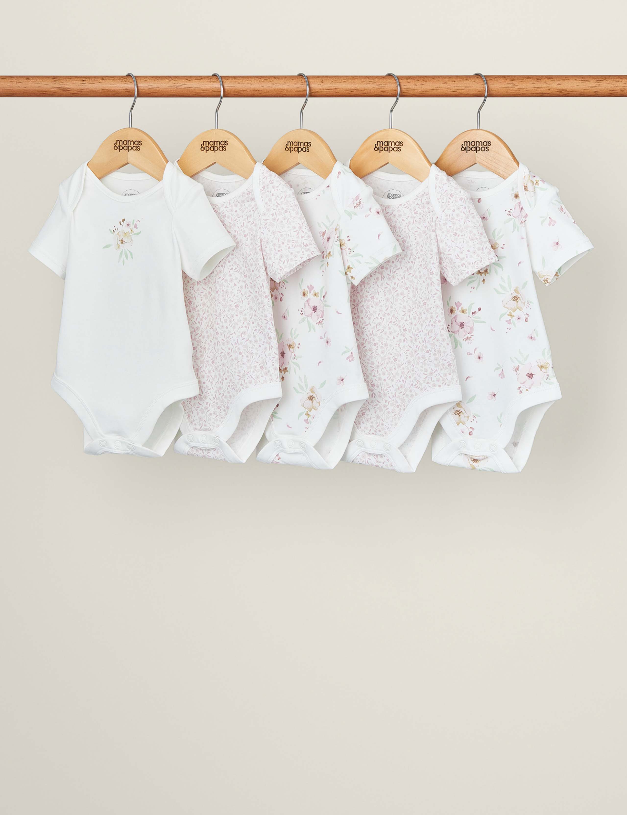 5 Pack Pure Cotton Floral Bodysuits (7lbs-2 Yrs) 1 of 2