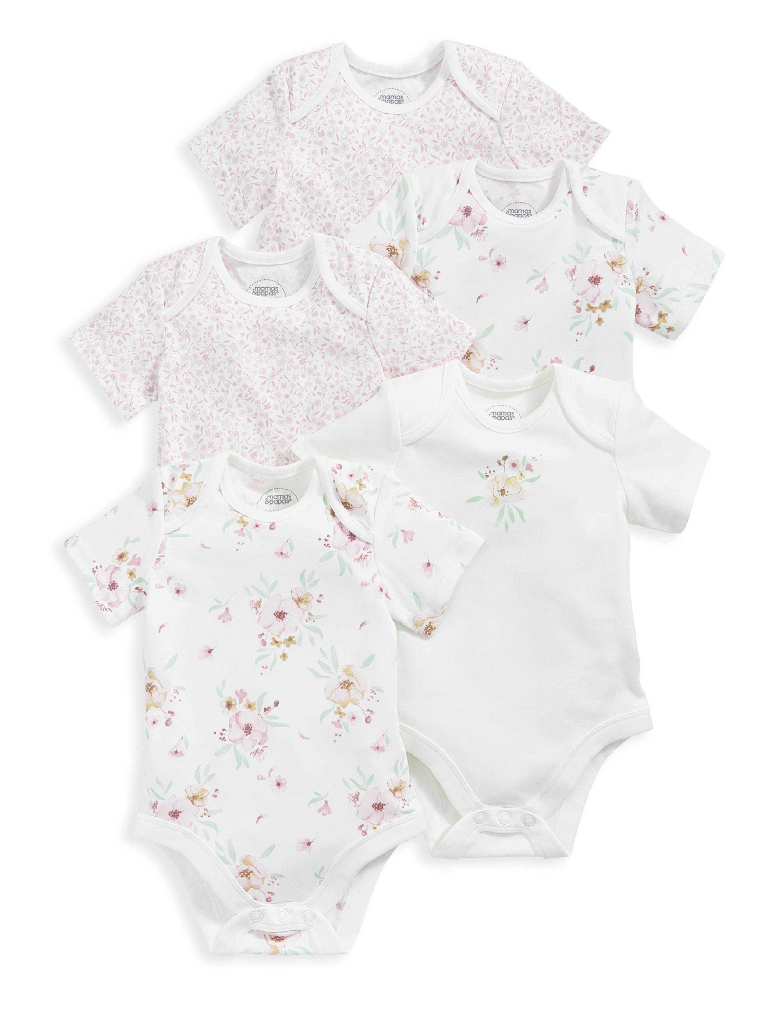 5pk Pure Cotton Floral Bodysuits (7lbs-2 Yrs) 2 of 2