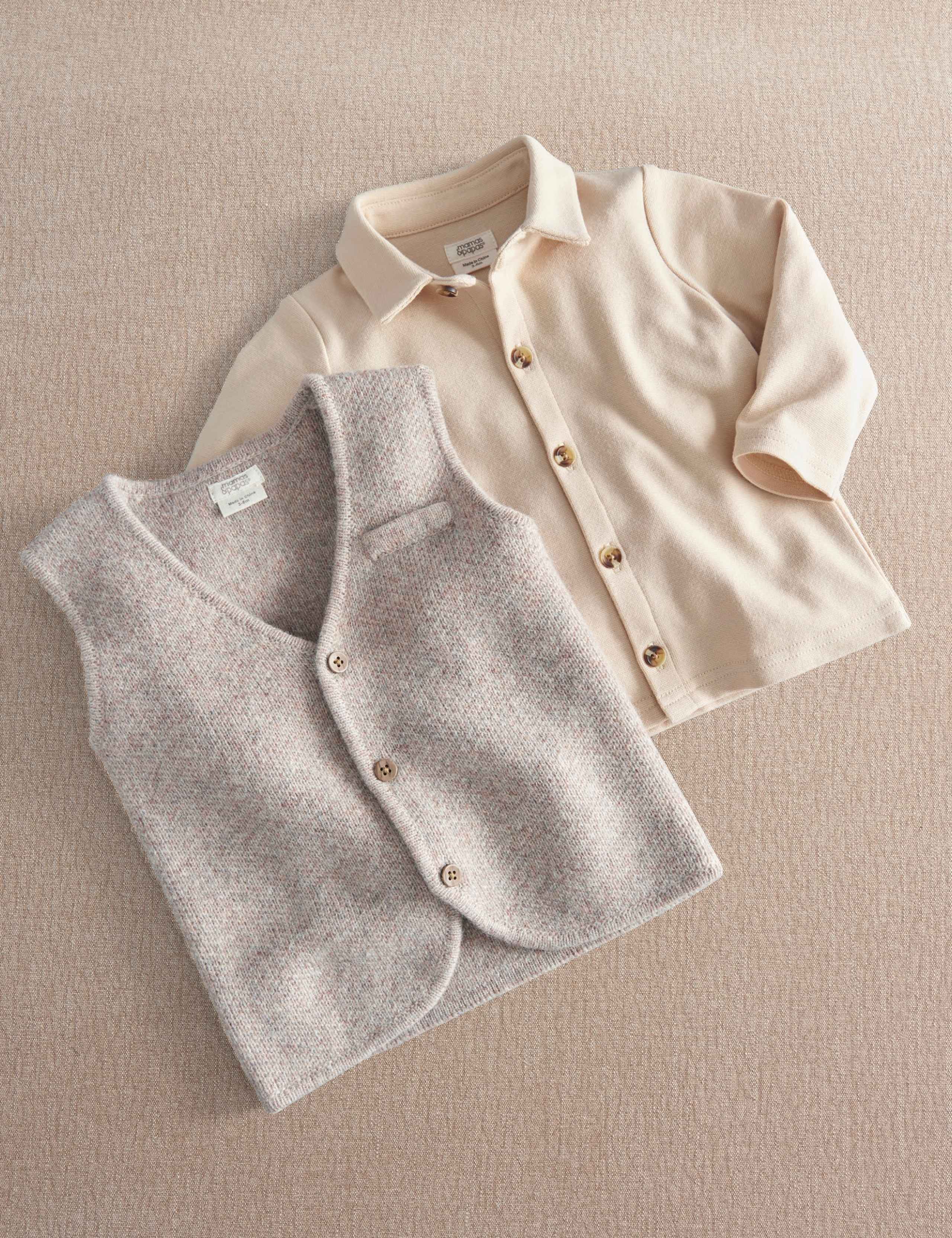Wool Blend Knitted Waistcoat & Shirt Set 3 of 4