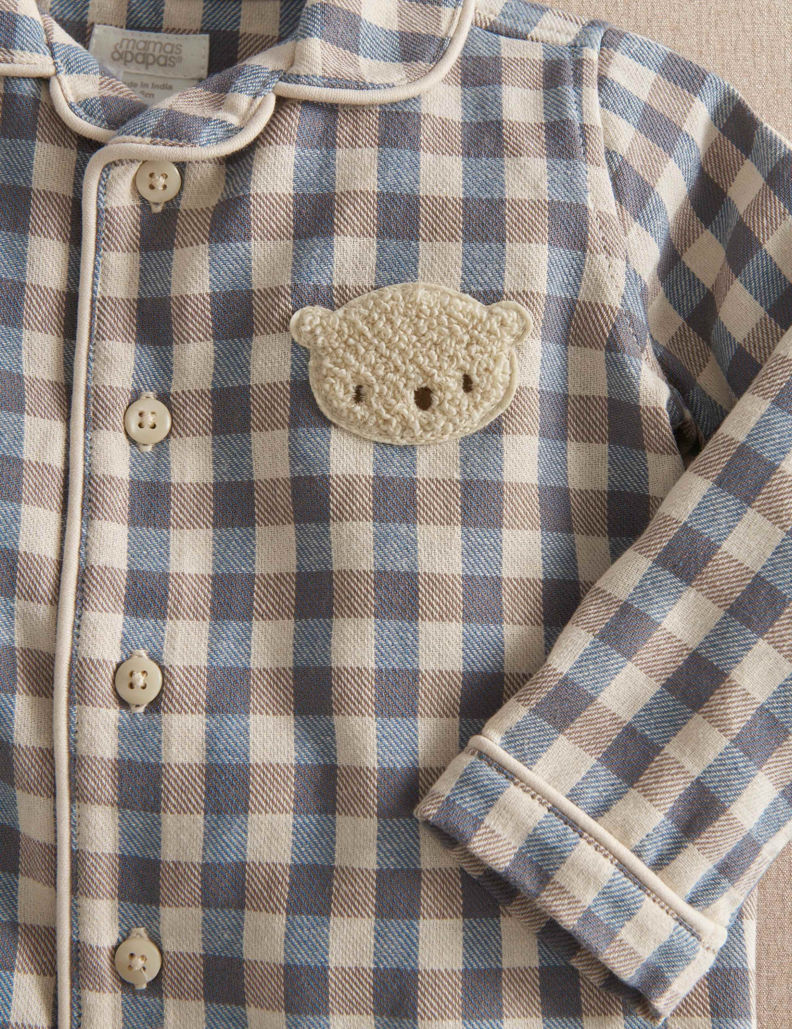 Pure Cotton Checked Bear Pyjama Set 3 of 4