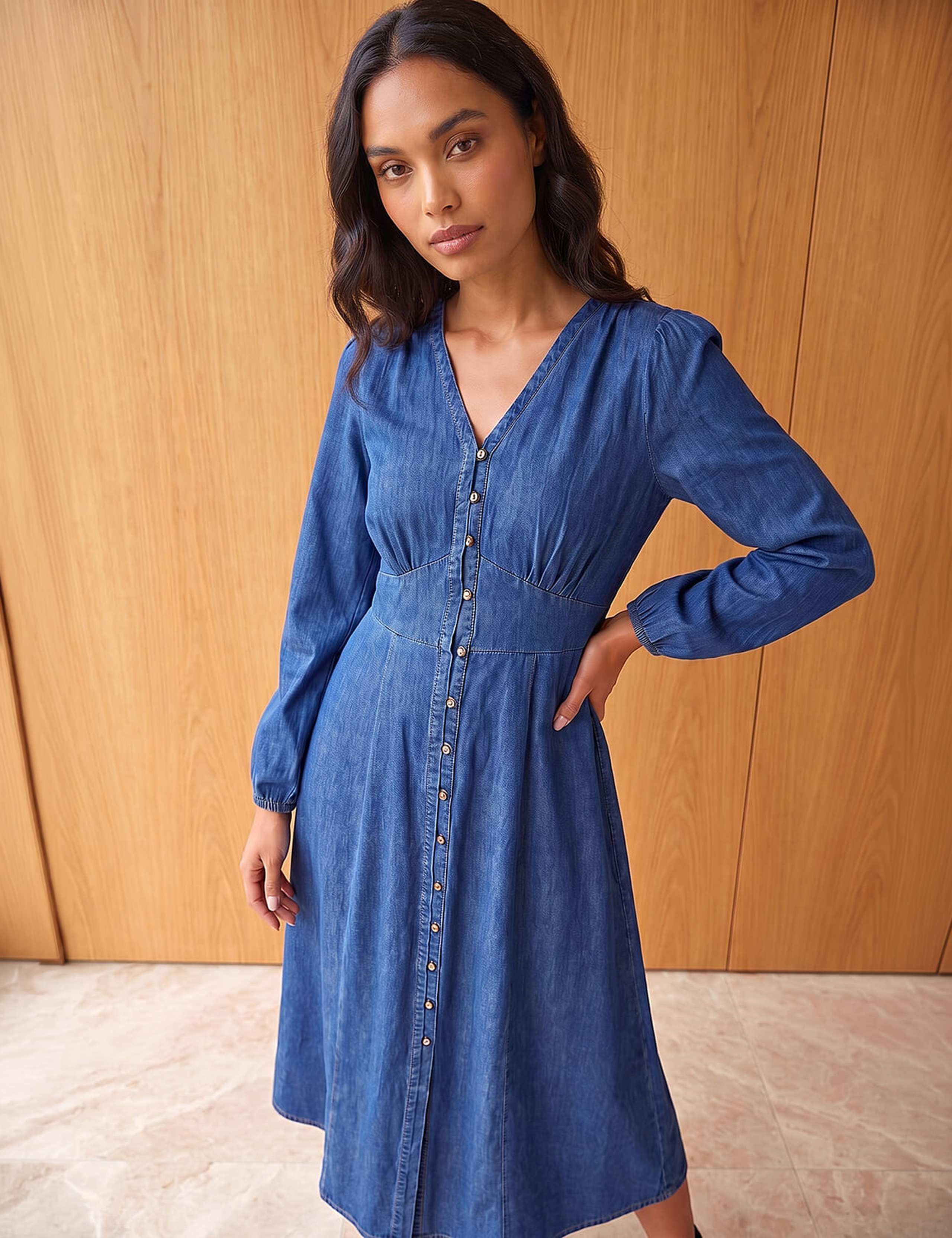 Pure Cotton Button Through Midi Dress 2 of 4