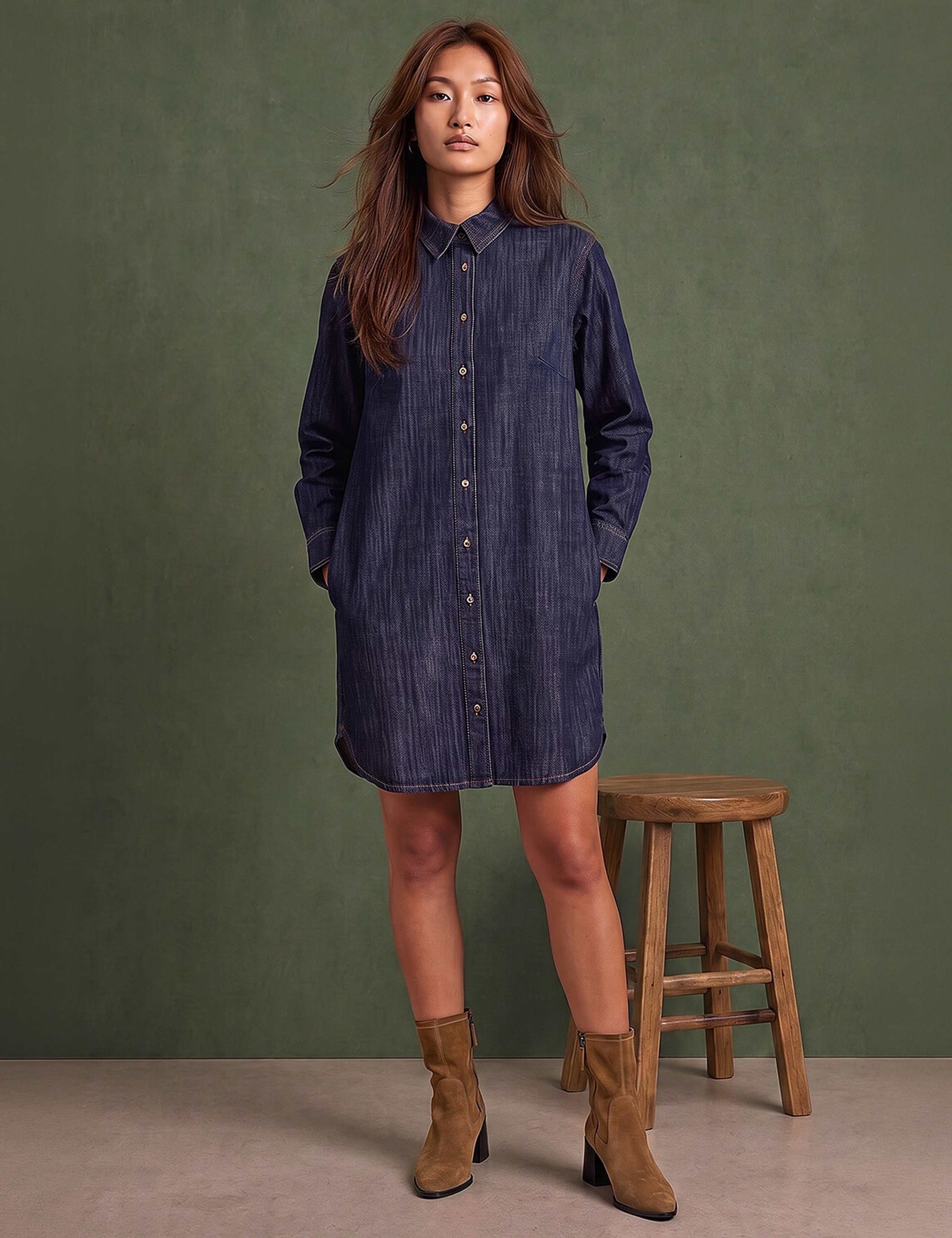 Pure Cotton Button Through Knee Length Shirt Dress 2 of 4