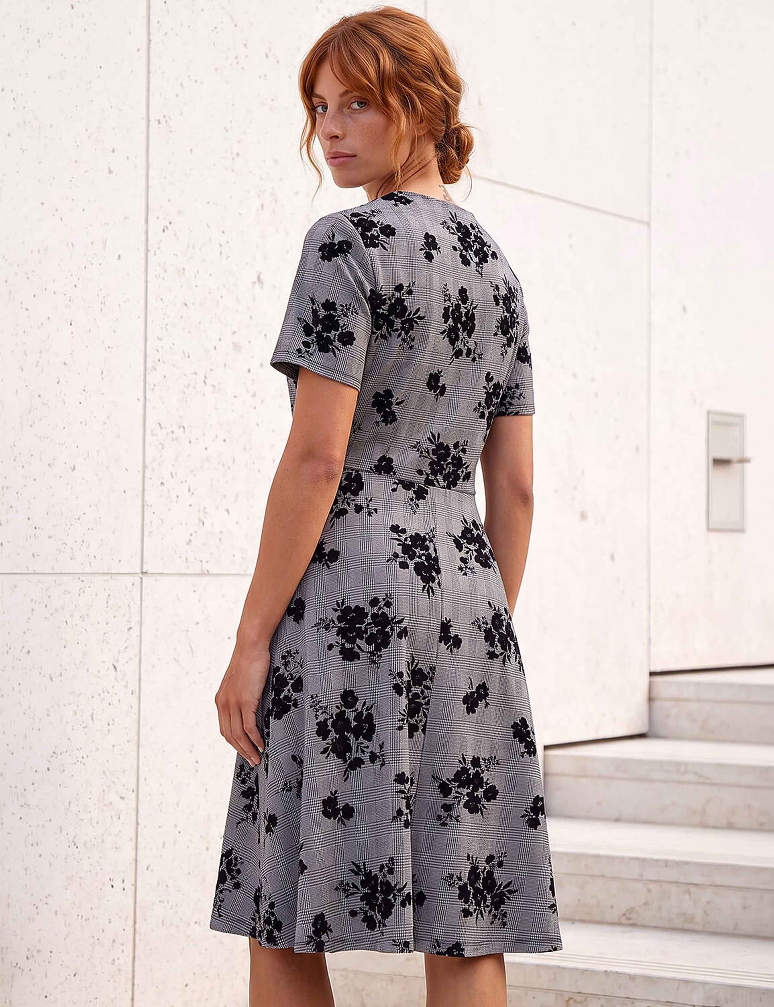 Checked Floral Flock Knee Length Dress 3 of 4