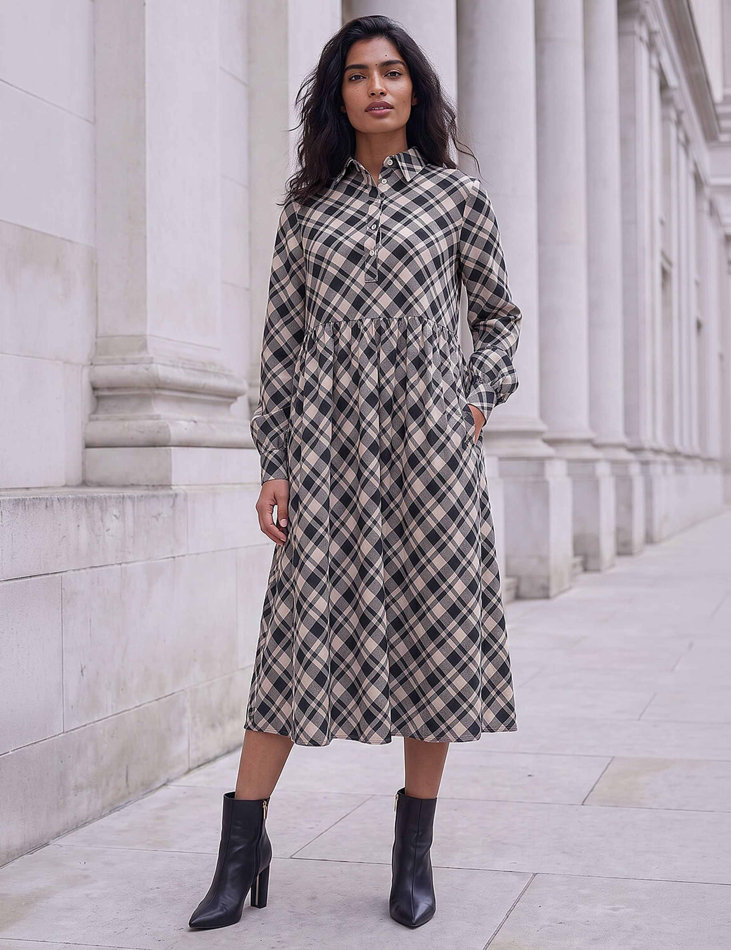 Checked Midi Shirt Dress 1 of 4