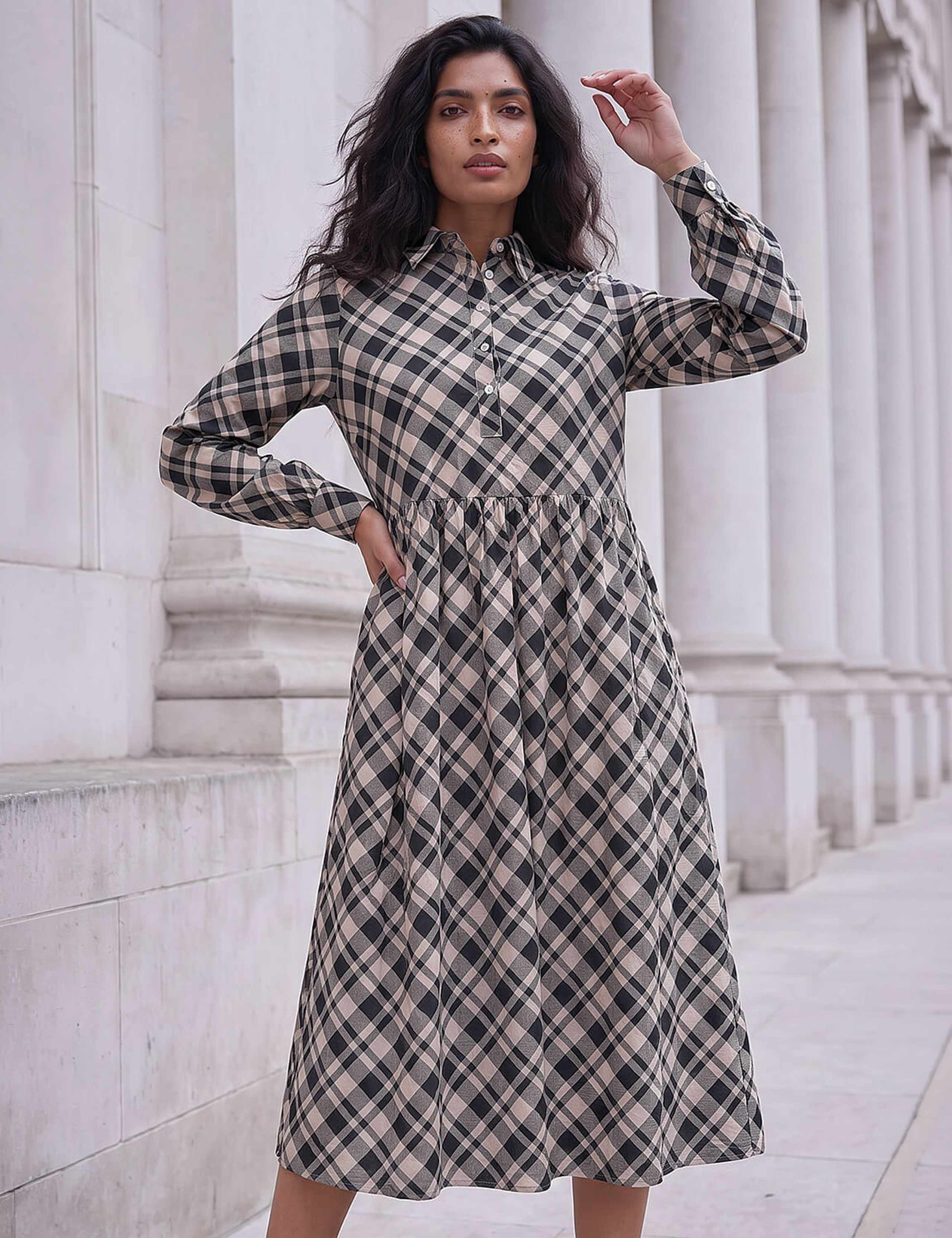 Checked Midi Shirt Dress 2 of 4